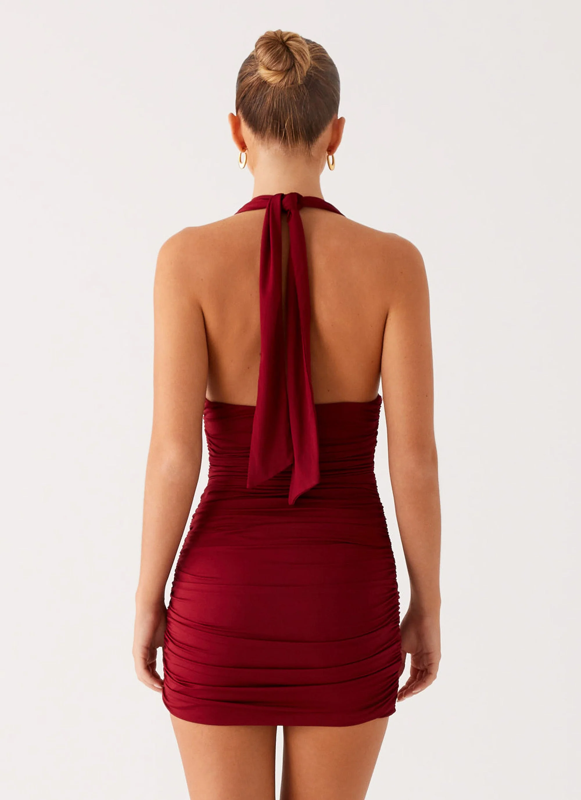 Abelia Halter Mini Dress - Maroon - Image 3