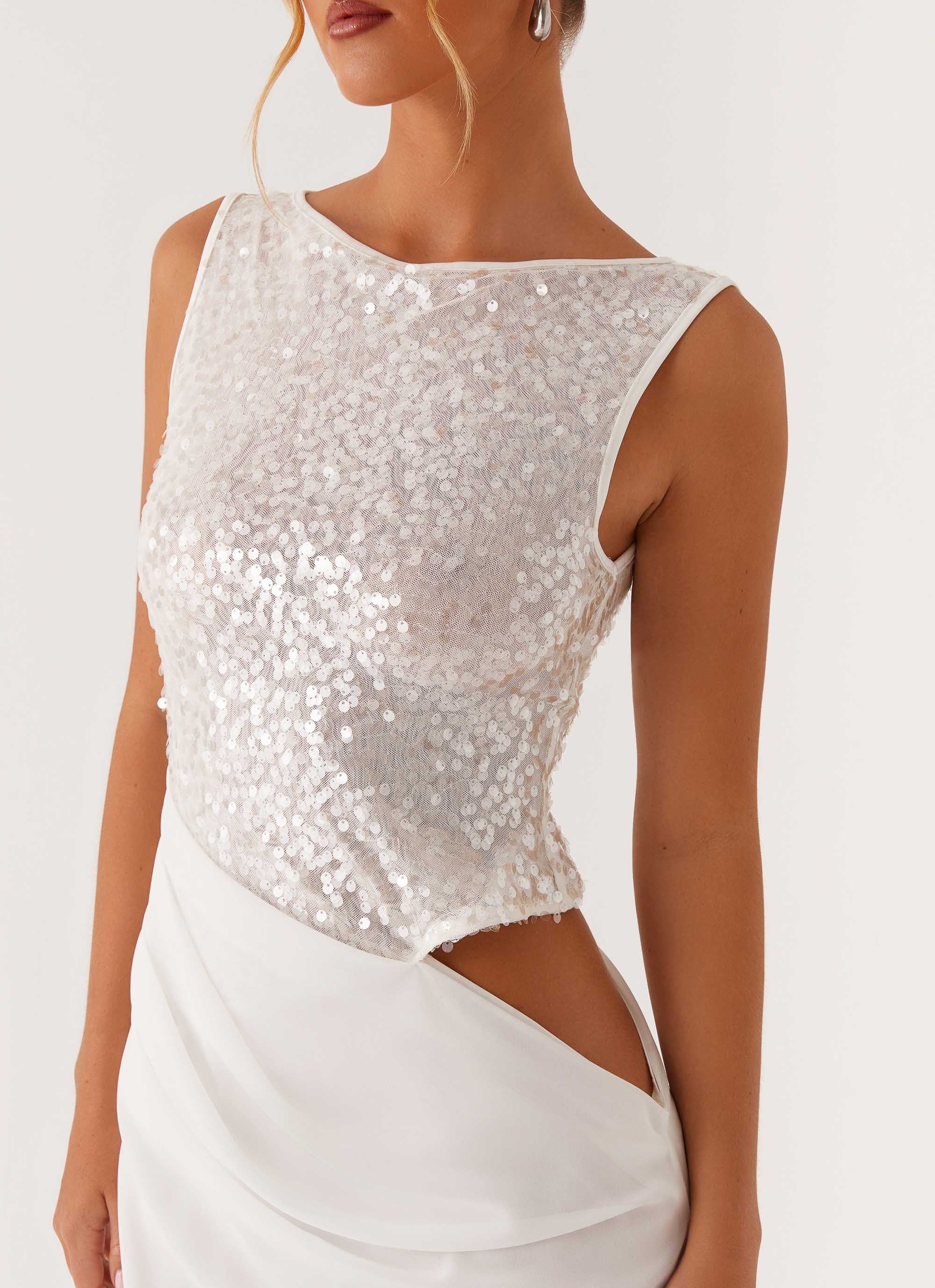 Above Ground Sequin Maxi Dress - White - Image 5