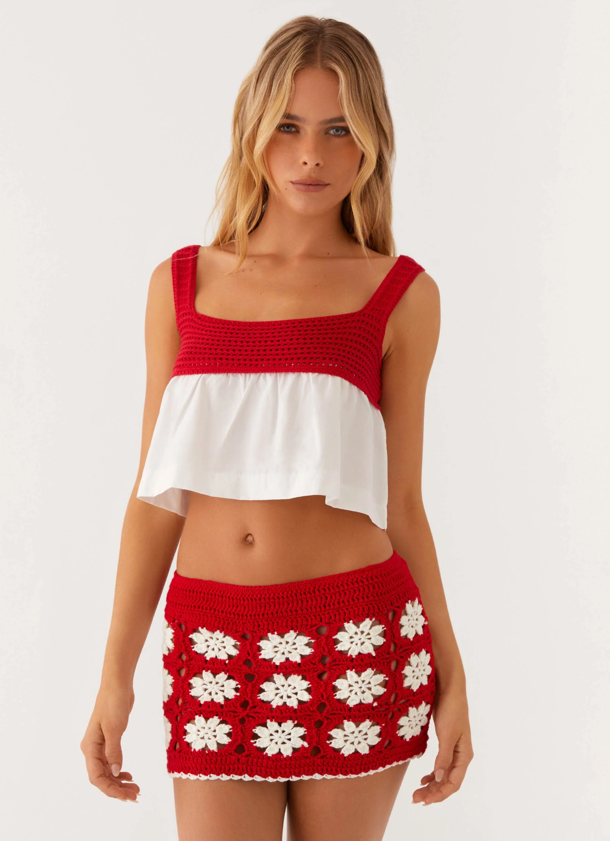 Adore You Crochet Babydoll Top - Red - Image 6
