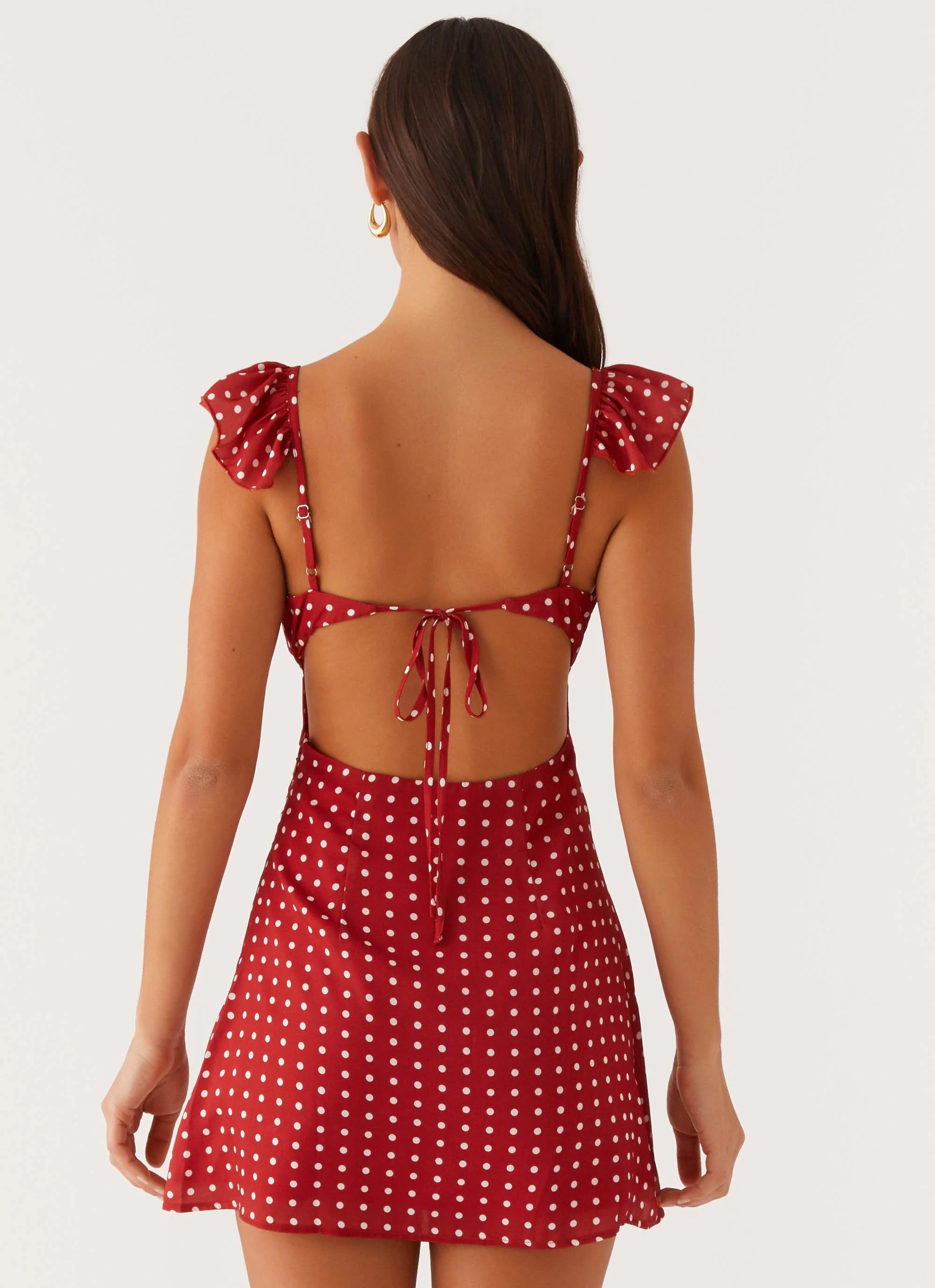 Adrina Ruffle Mini Dress - Red Polka Dot - Image 5