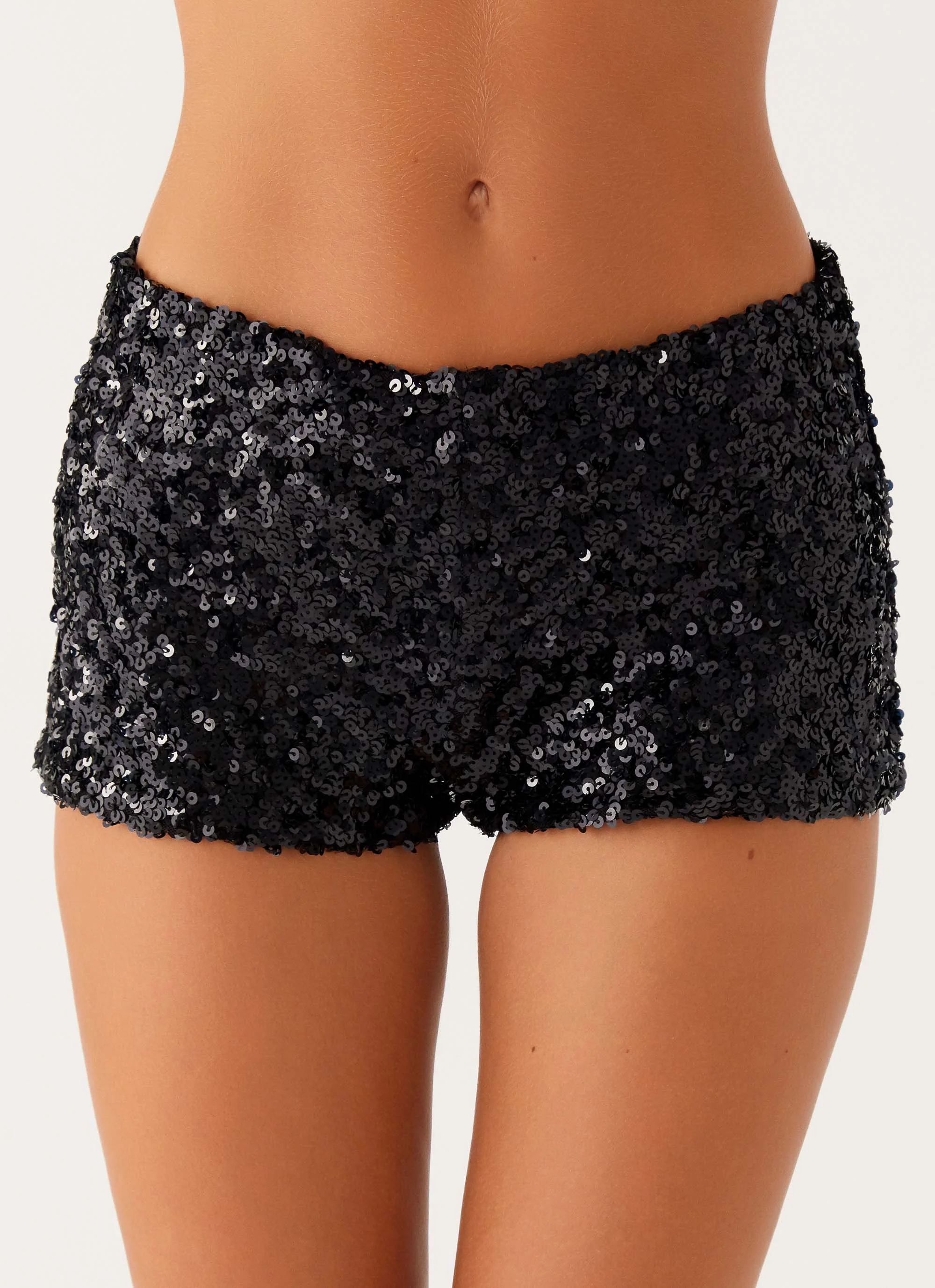 After Midnight Low Rise Sequin Mini Shorts - Black - Image 5