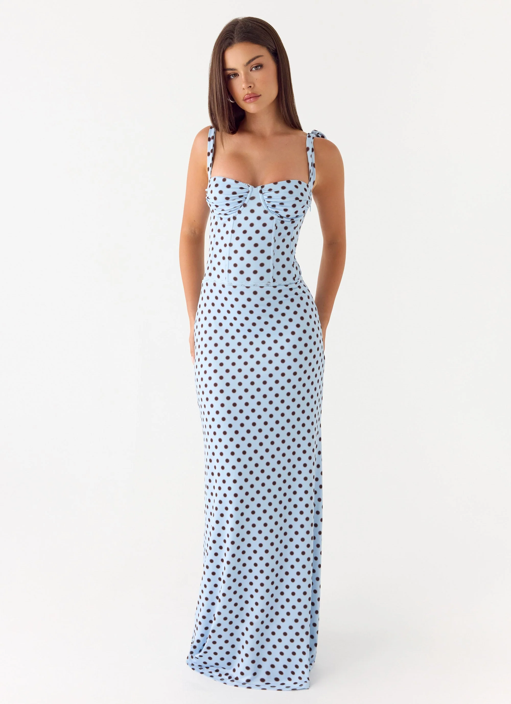 Akil Corset Maxi Dress - Blue Mocha Dot - Image 6