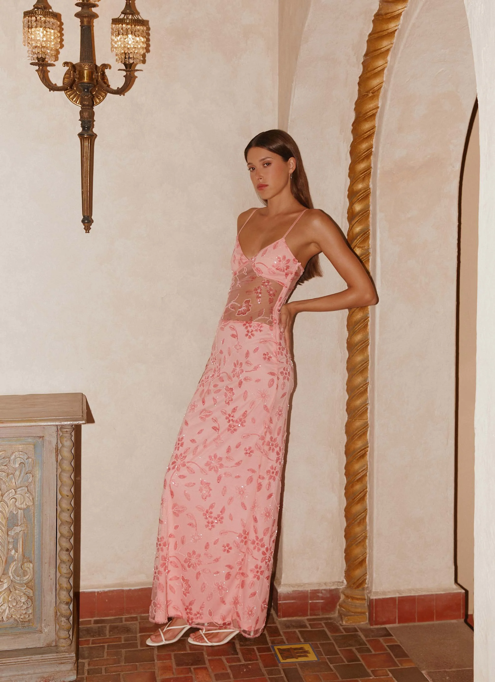 Akira Beaded Maxi Dress - Pink Orange - Image 2