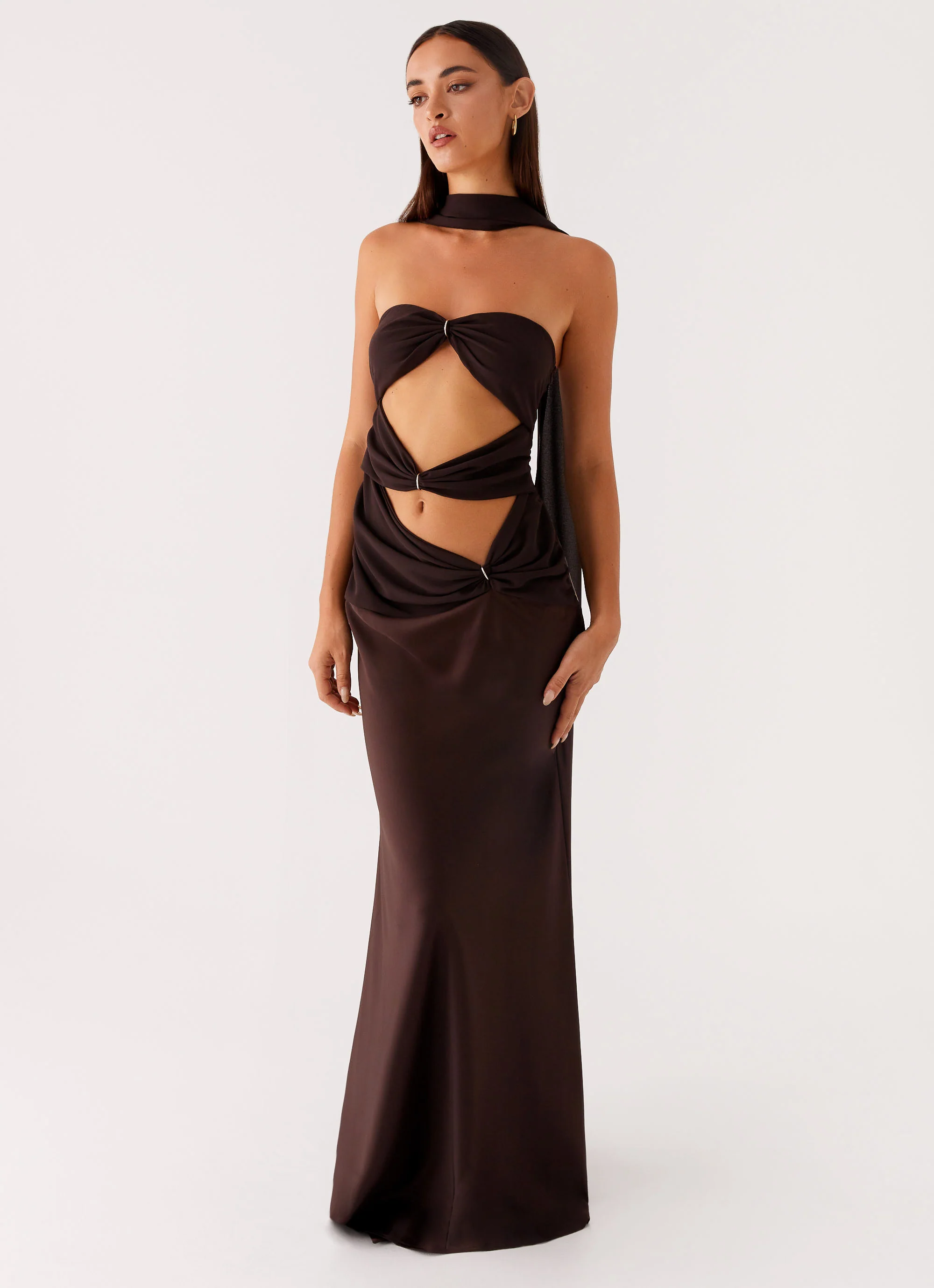 Alaine Scarf Maxi Dress - Dark Chocolate - Image 4