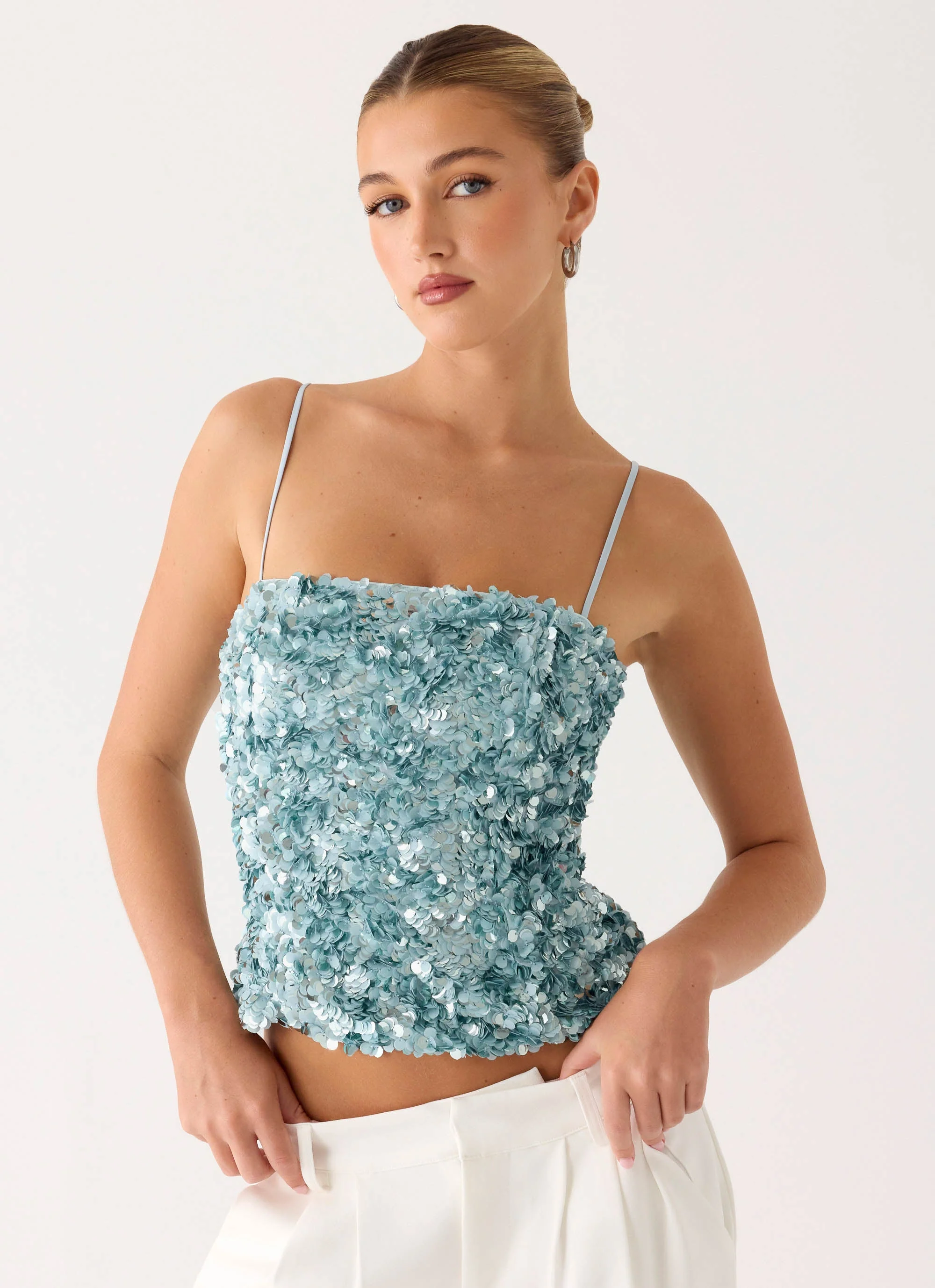 Alayna Sequin Top - Aqua - Image 5