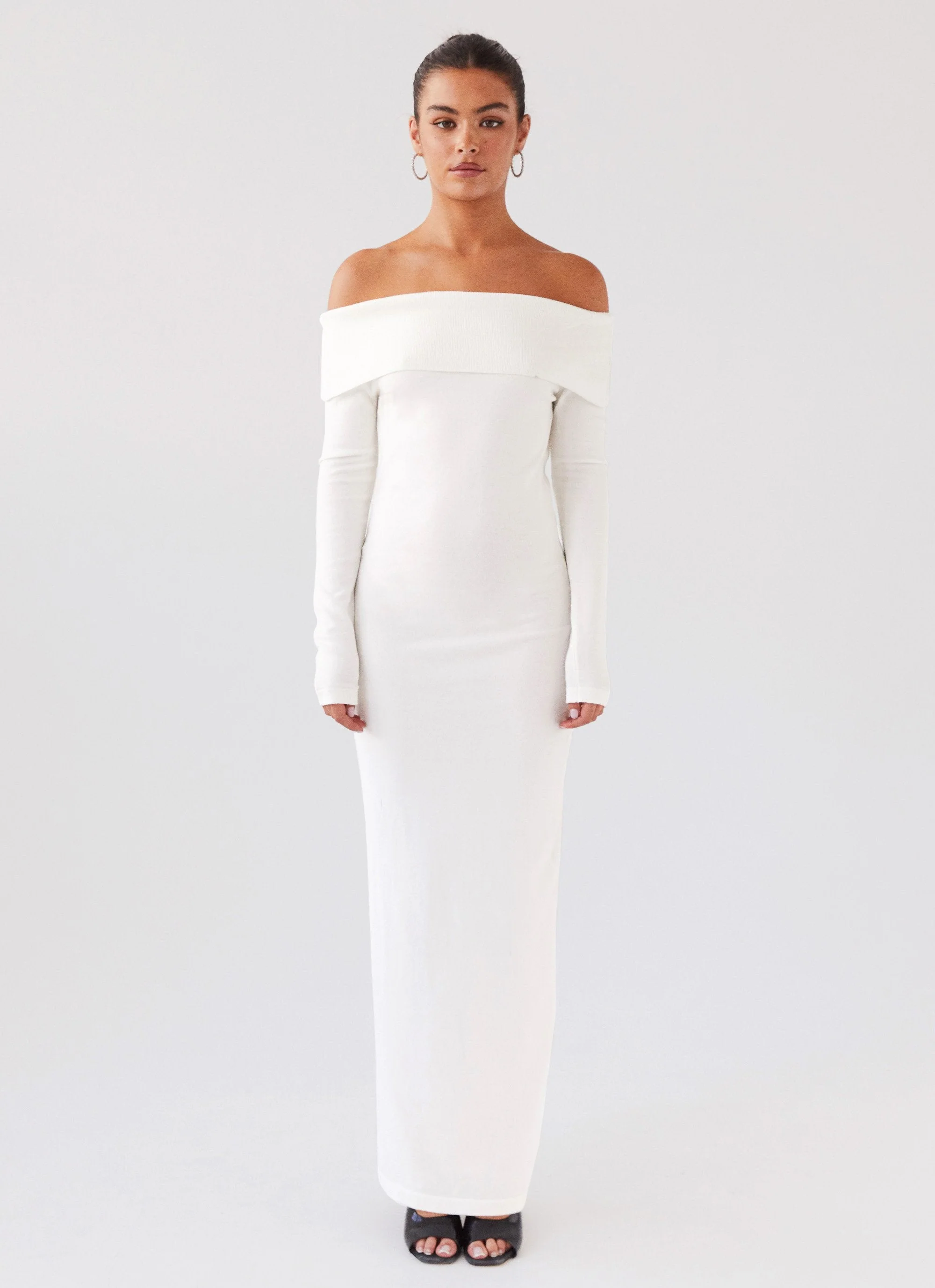 Alexandra Off Shoulder Knit Maxi Dress - Ivory - Image 2