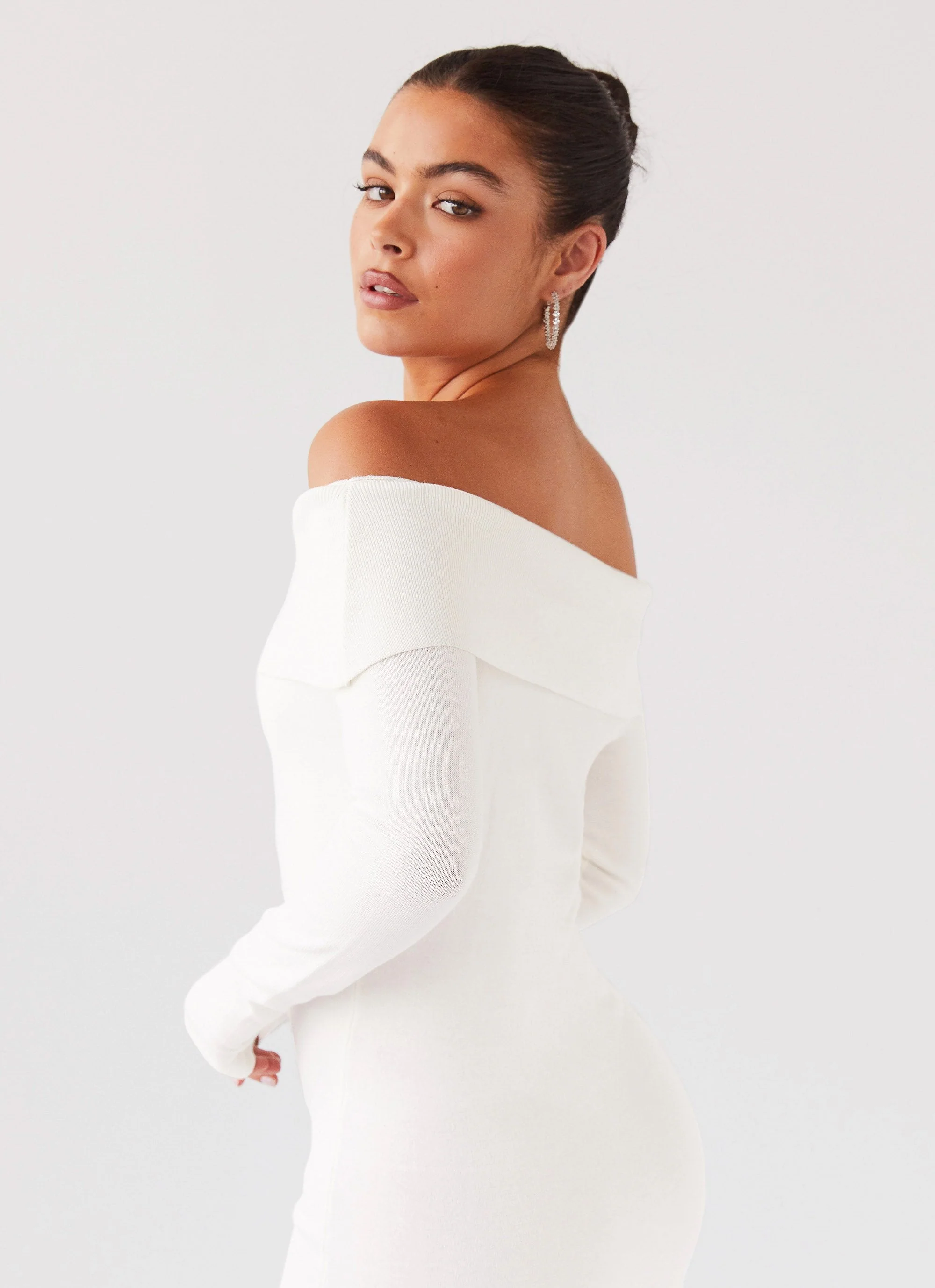 Alexandra Off Shoulder Knit Maxi Dress - Ivory - Image 5