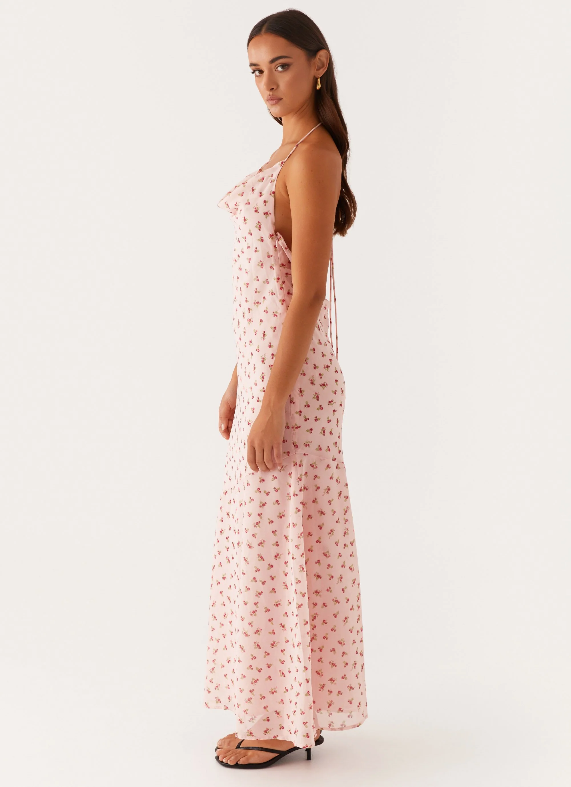 Alianna Cowl Neck Mesh Maxi Dress - Pink Flower - Image 4