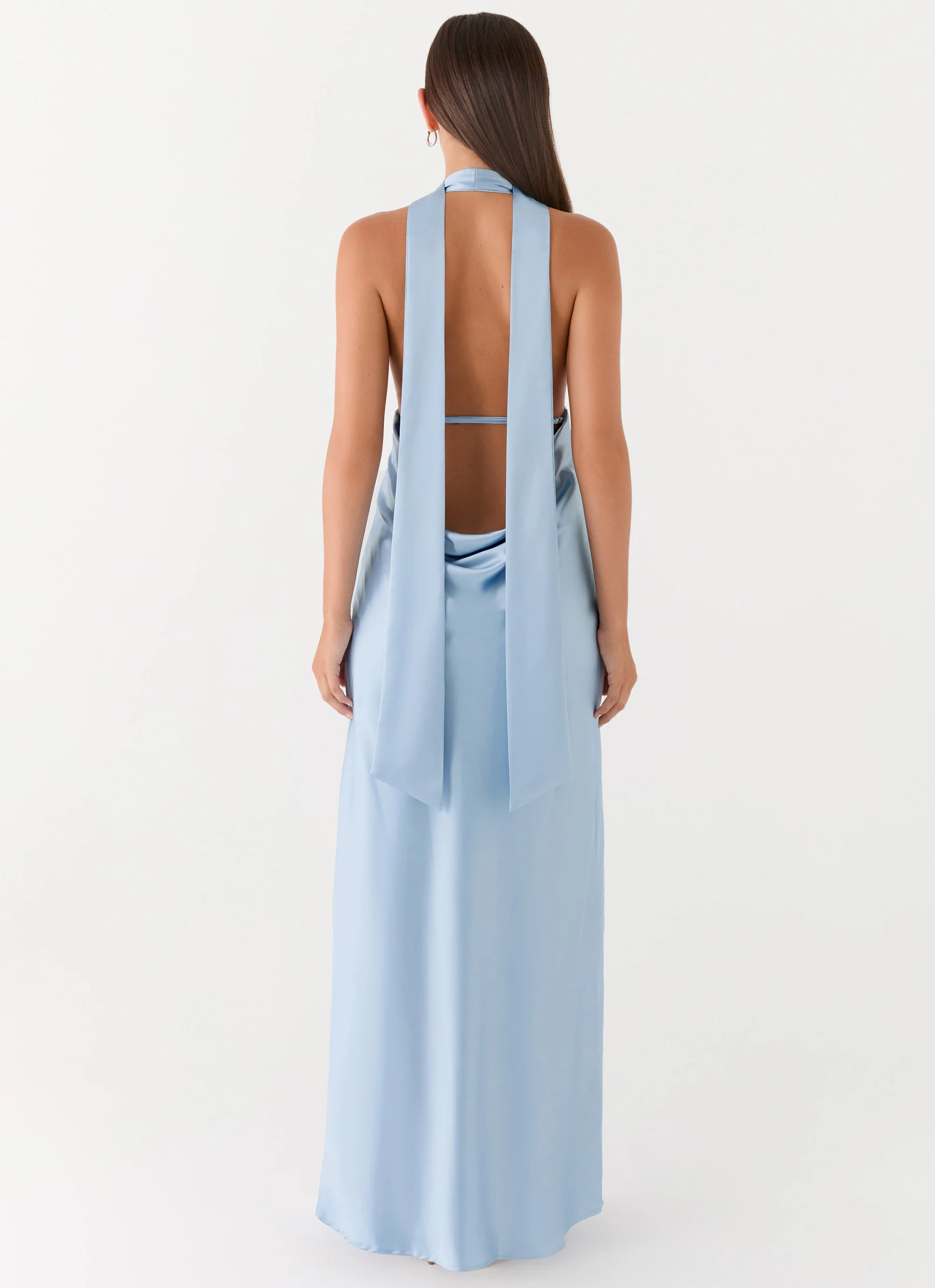 Alicia Satin Halter Maxi Dress - Baby Blue - Image 2