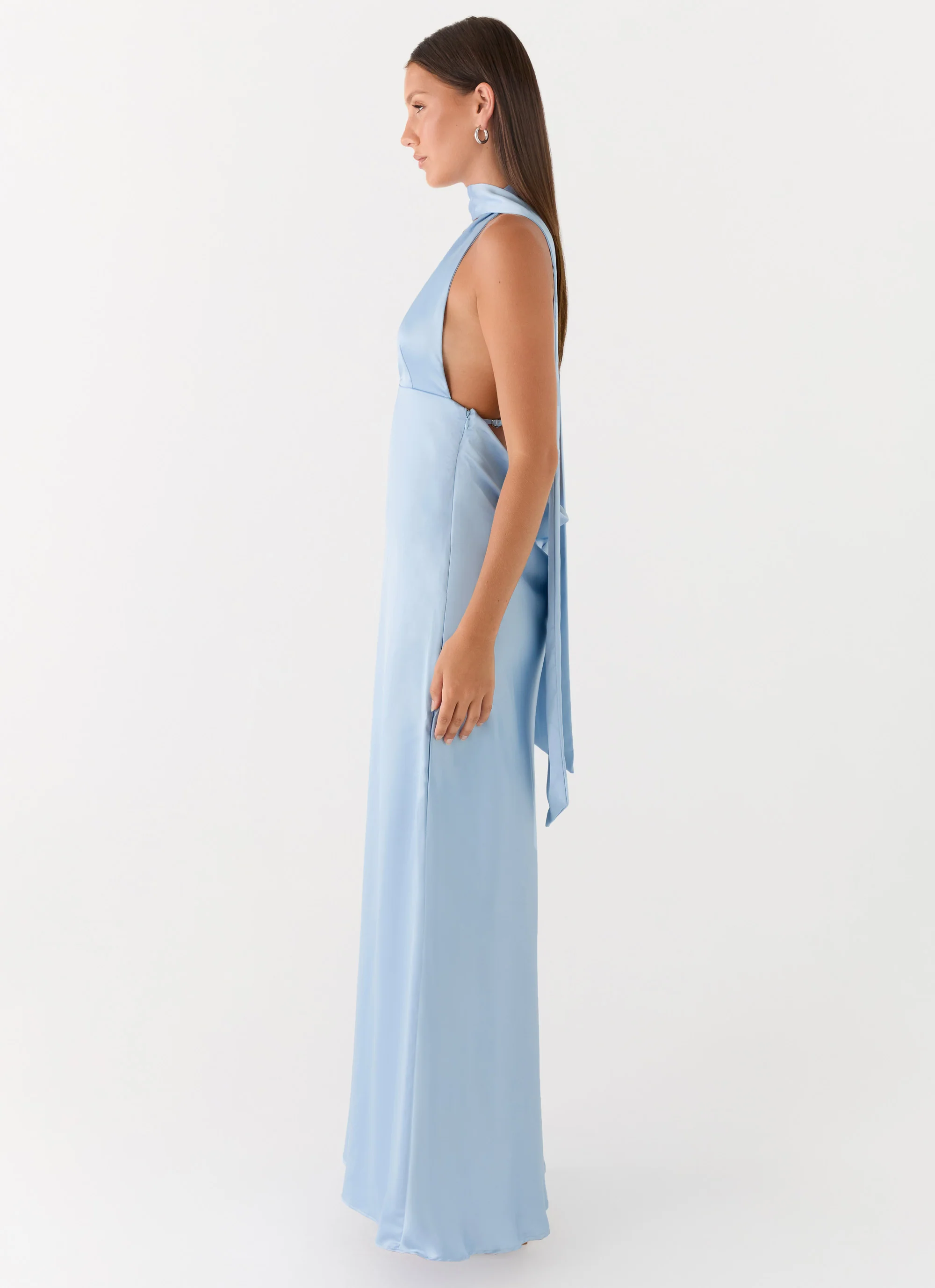 Alicia Satin Halter Maxi Dress - Baby Blue - Image 3