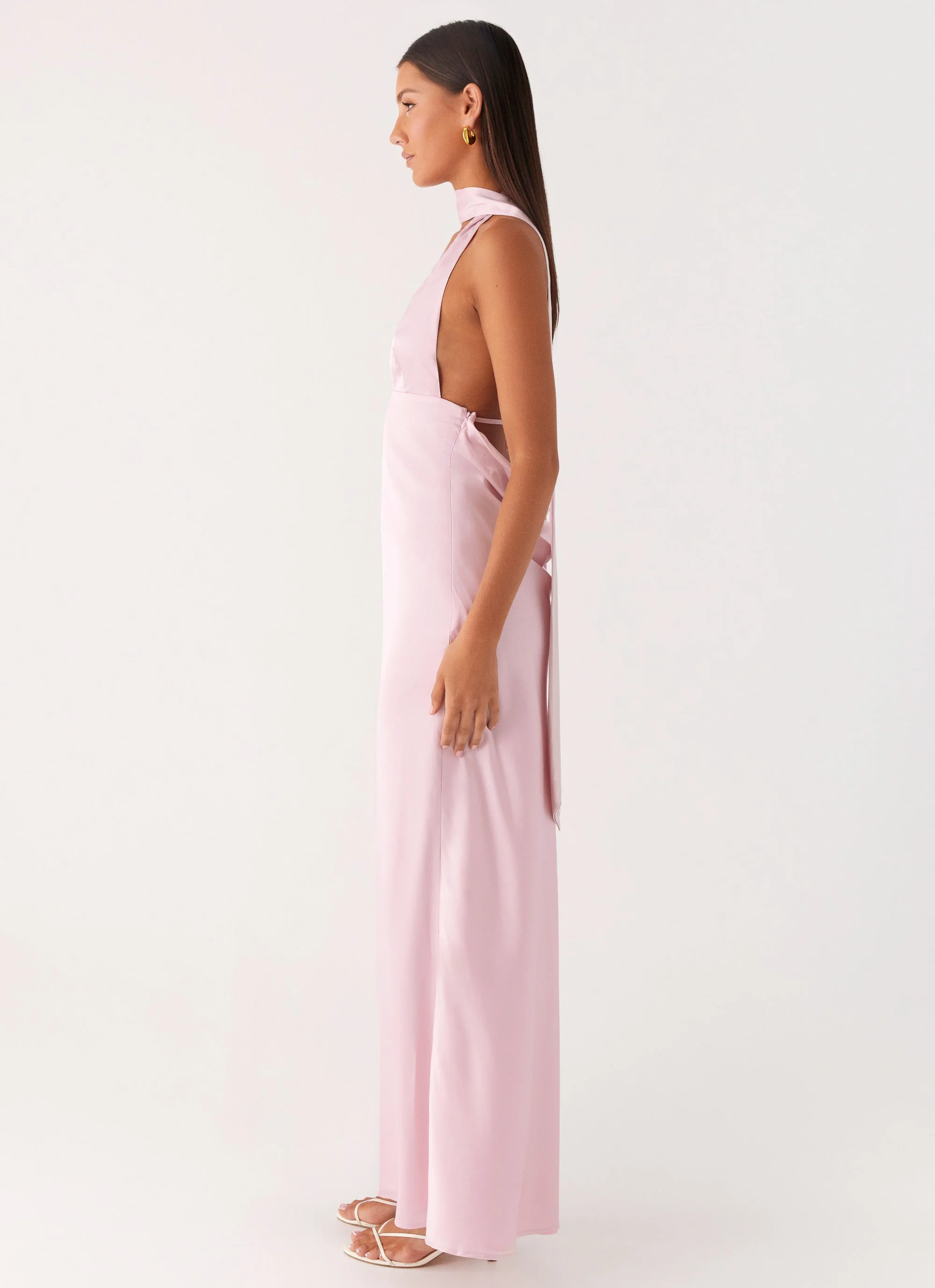 Alicia Satin Halter Maxi Dress - Baby Pink - Image 2