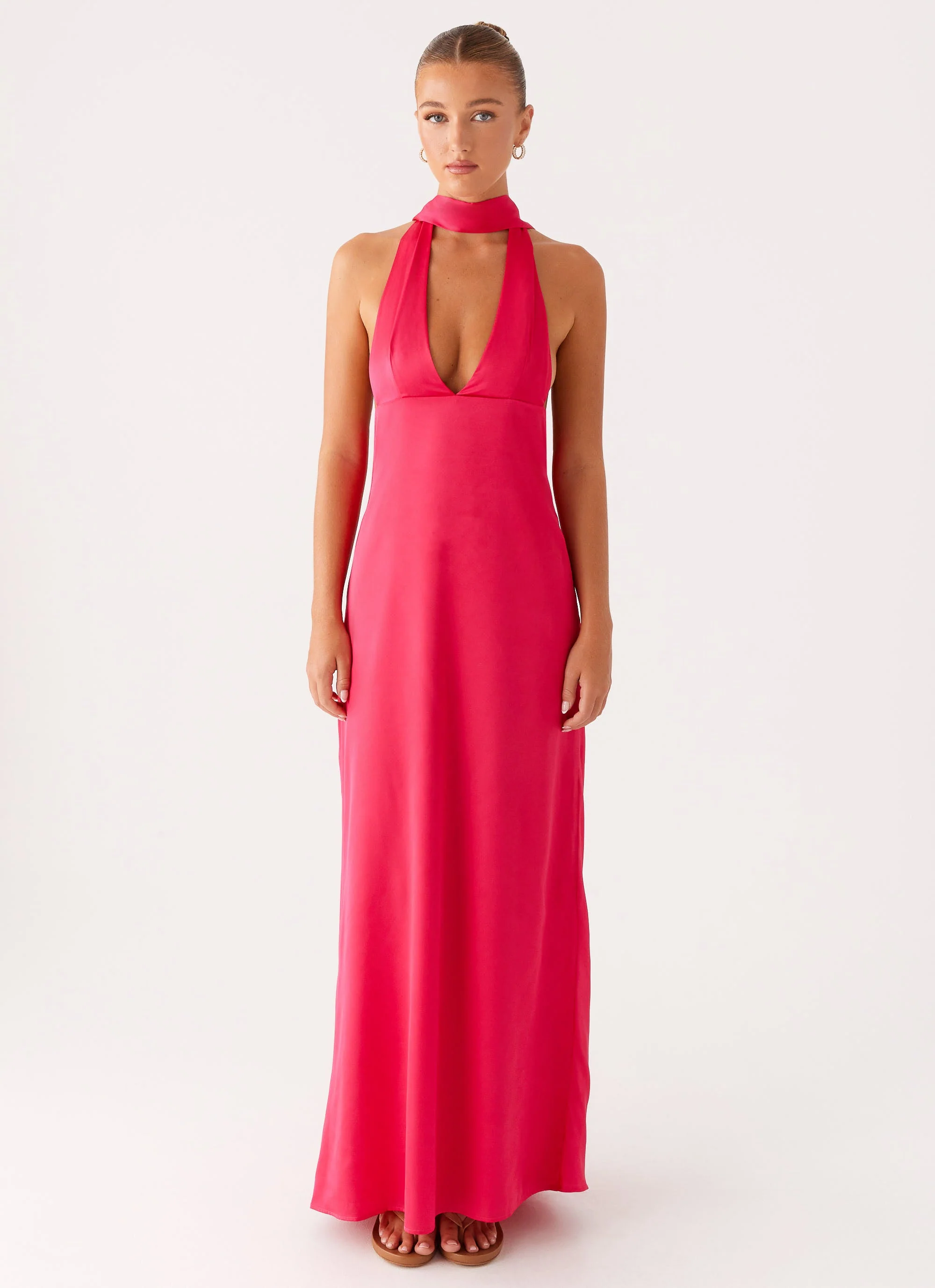 Alicia Satin Halter Maxi Dress - Fuchsia - Image 3