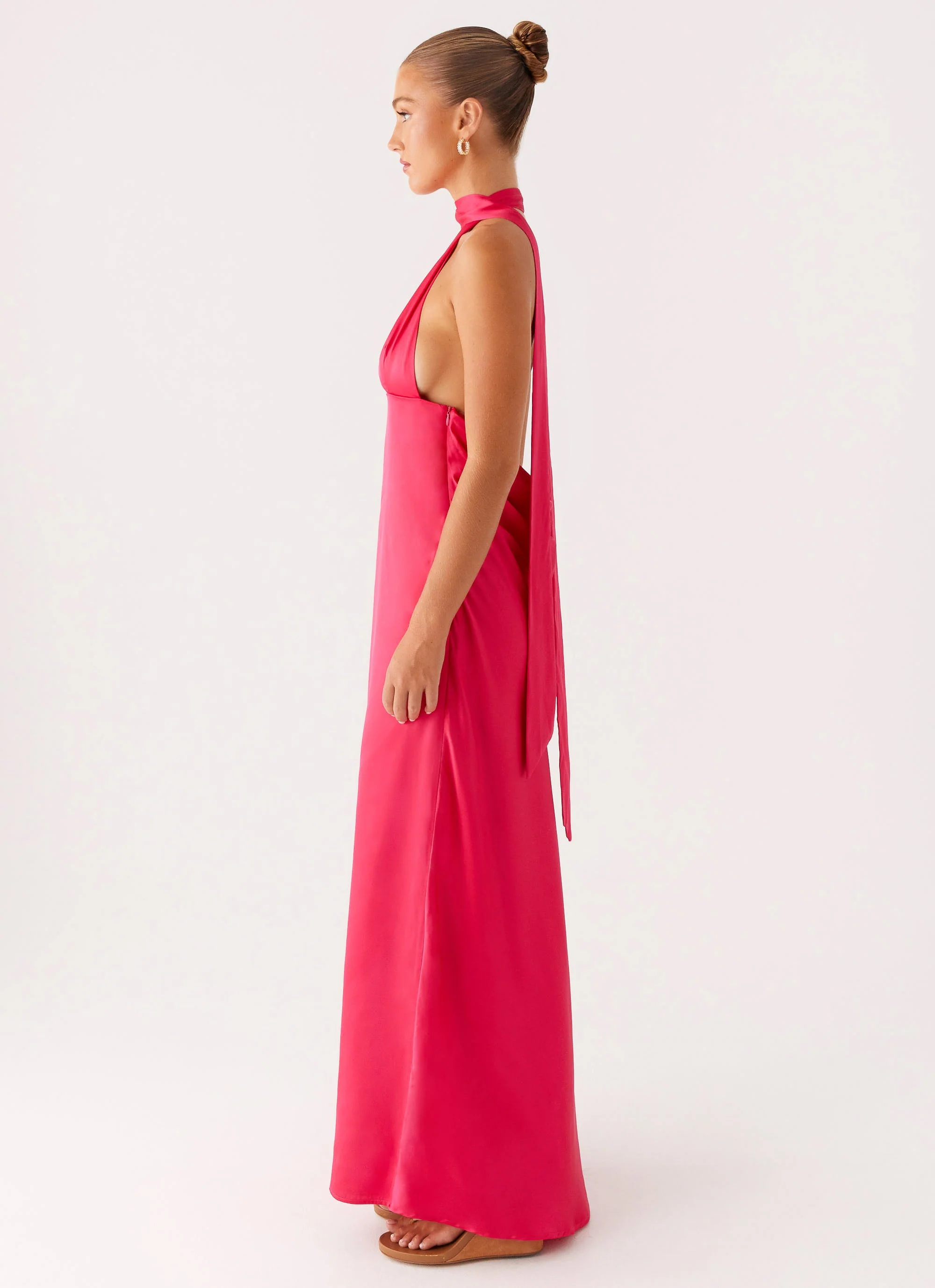 Alicia Satin Halter Maxi Dress - Fuchsia - Image 4