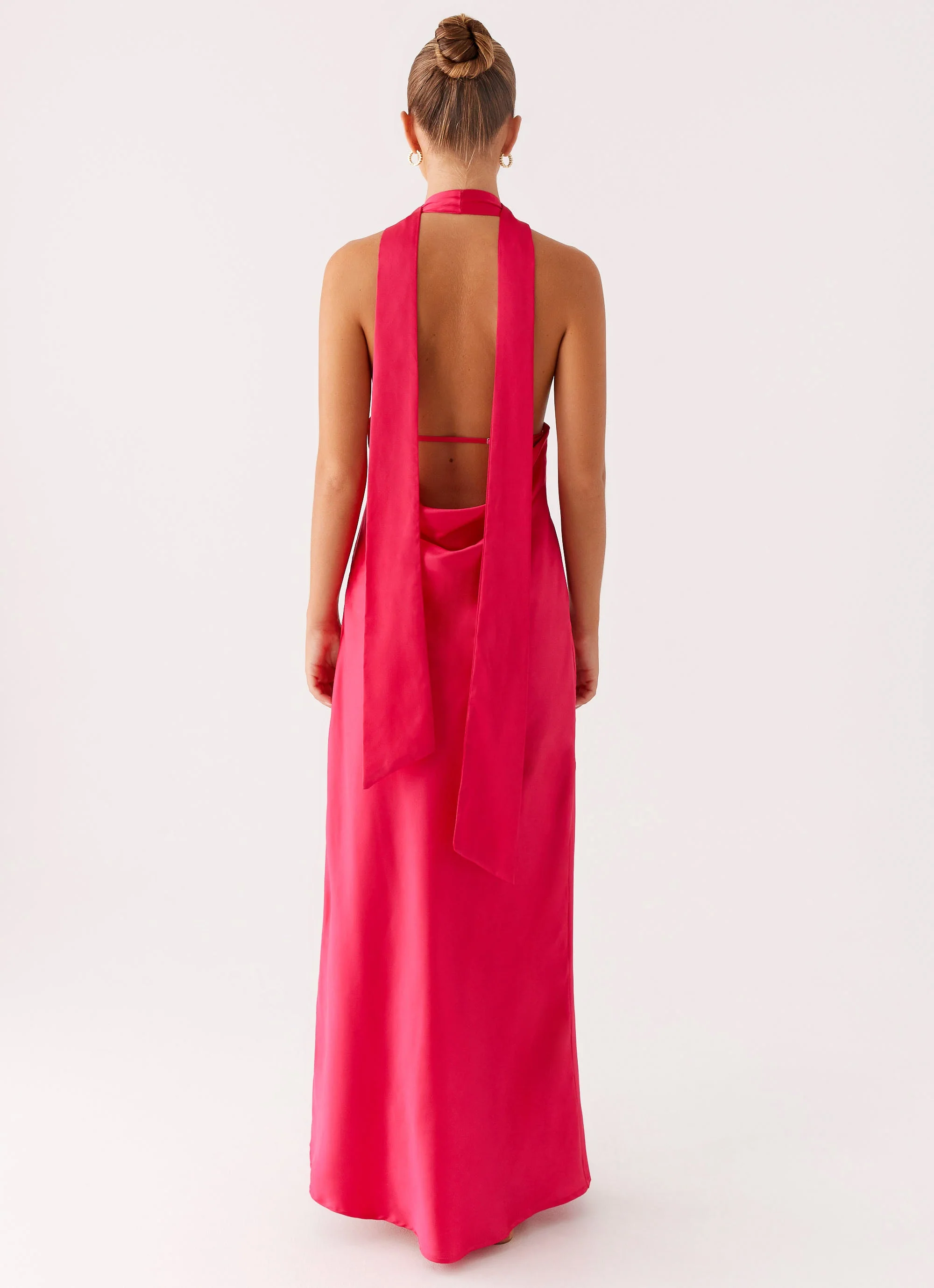 Alicia Satin Halter Maxi Dress - Fuchsia - Image 5