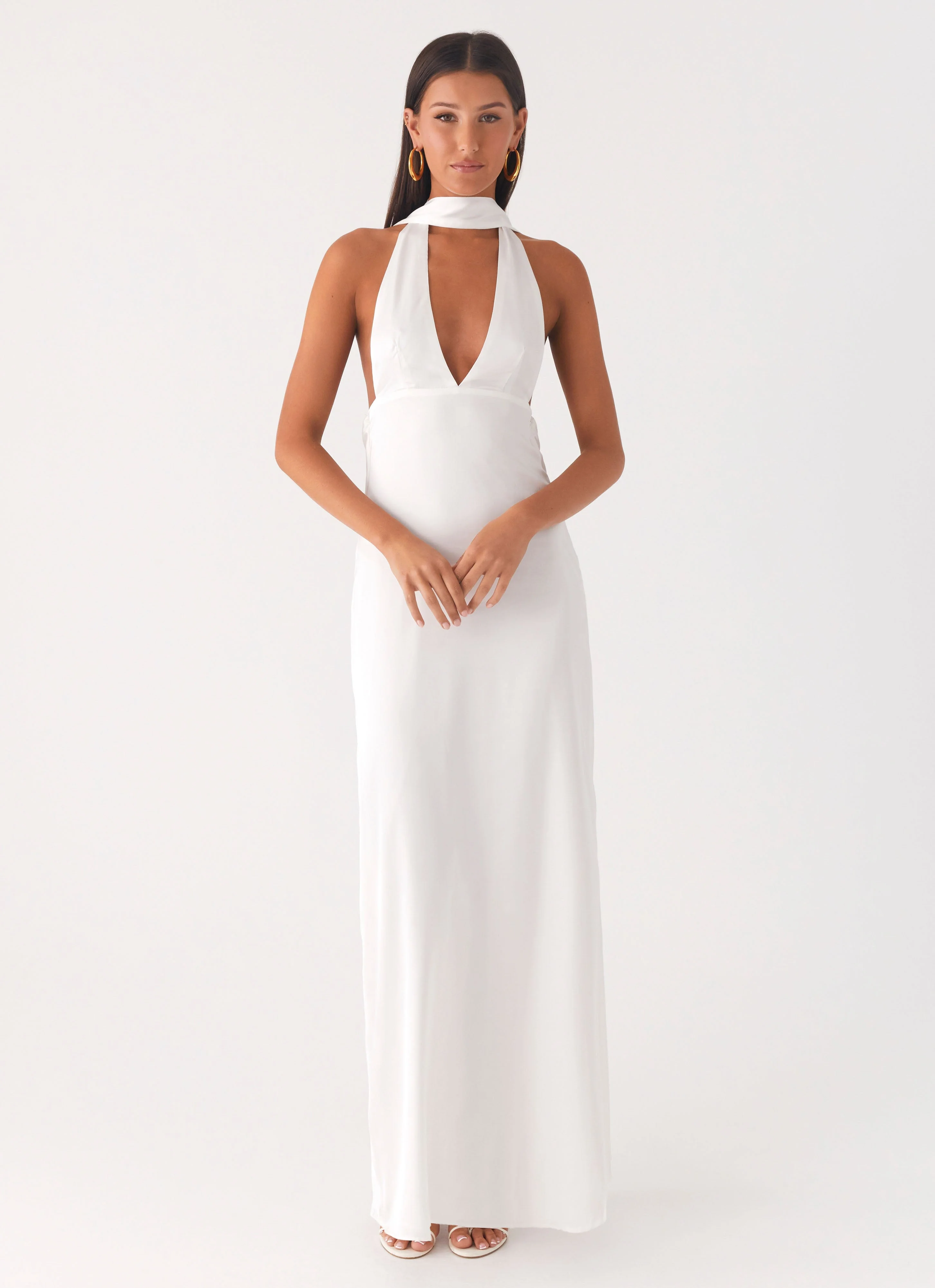 Alicia Satin Halter Maxi Dress - White - Image 5