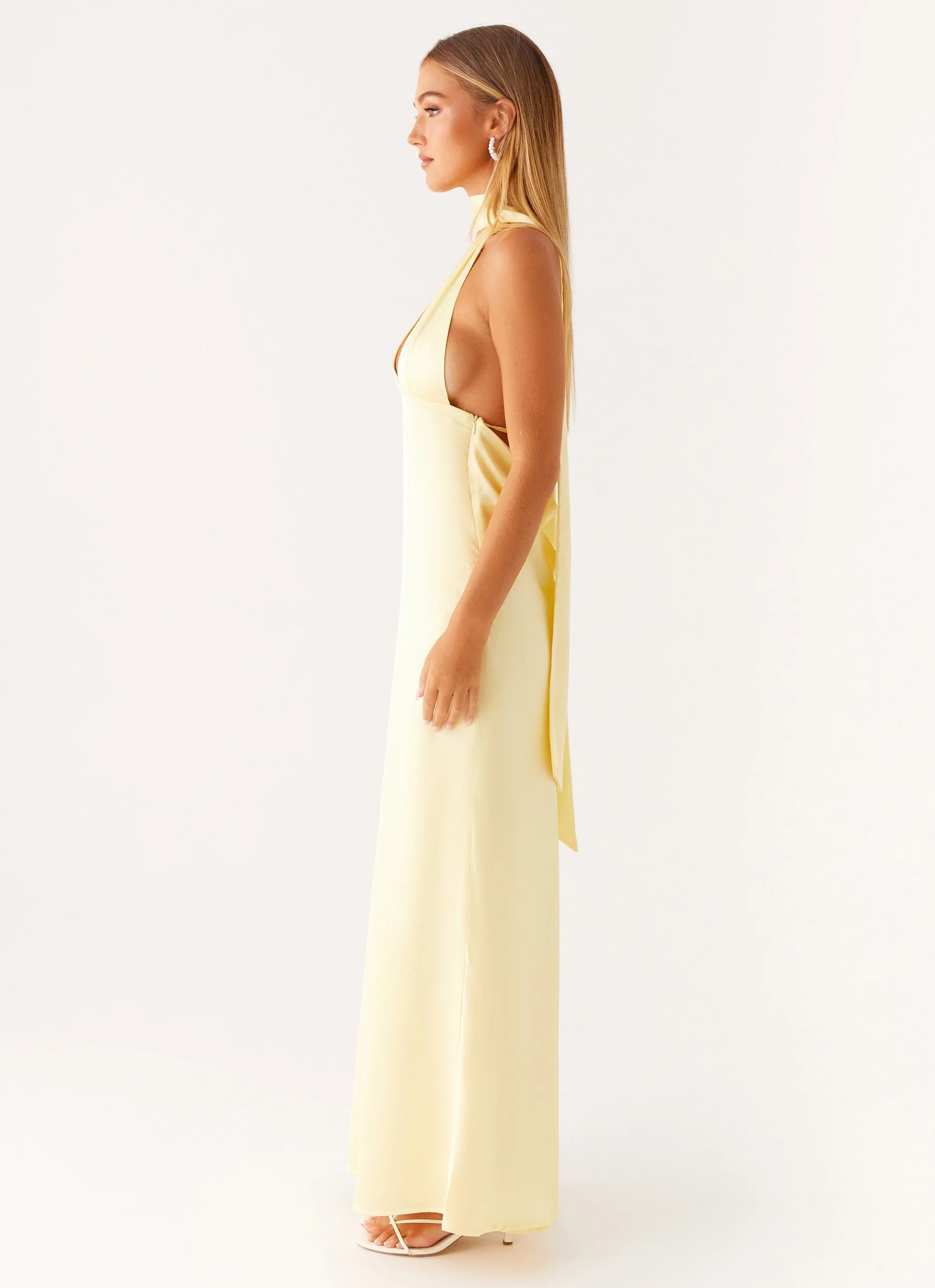 Alicia Satin Halter Maxi Dress - Yellow - Image 3