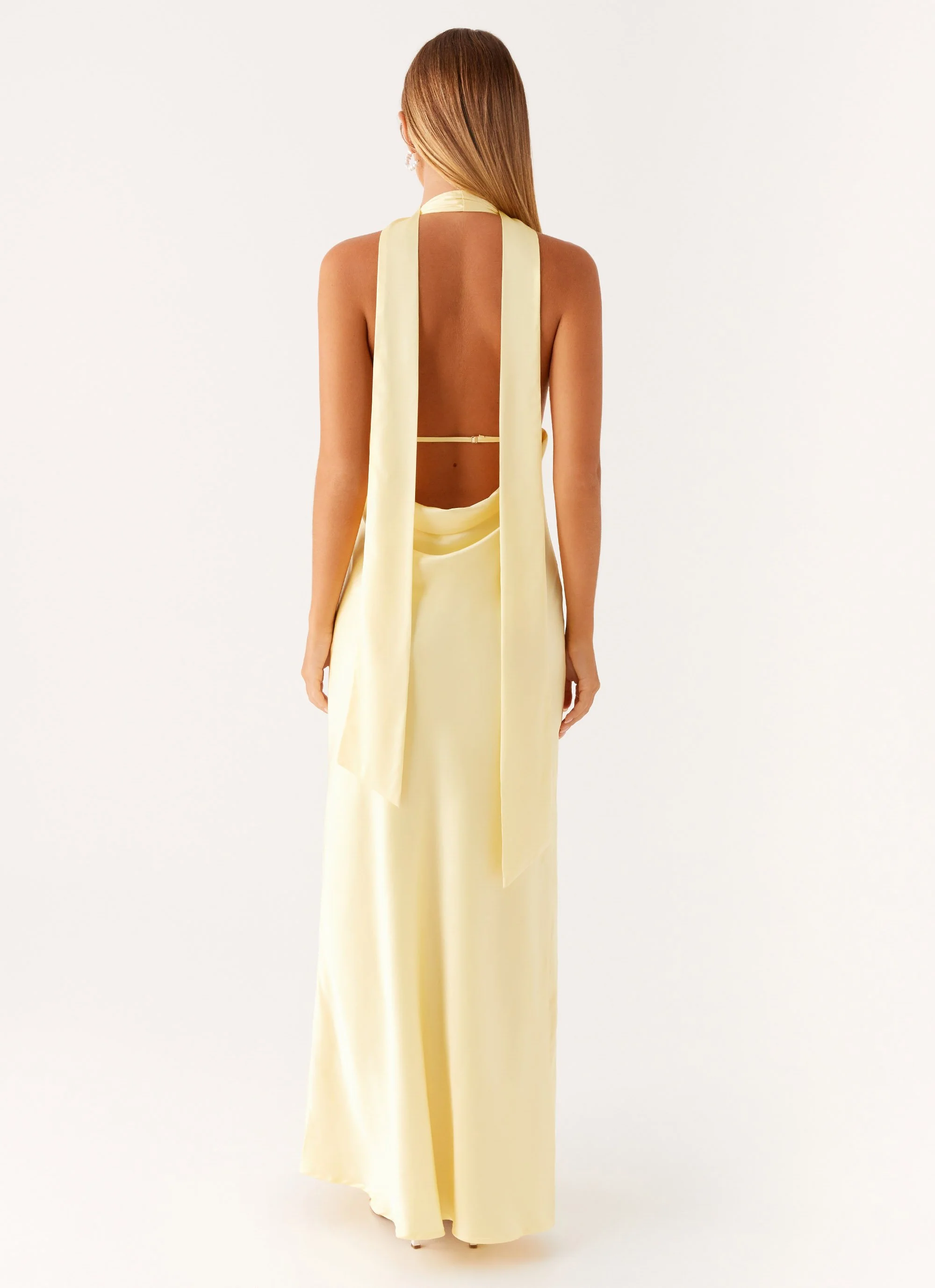 Alicia Satin Halter Maxi Dress - Yellow - Image 4