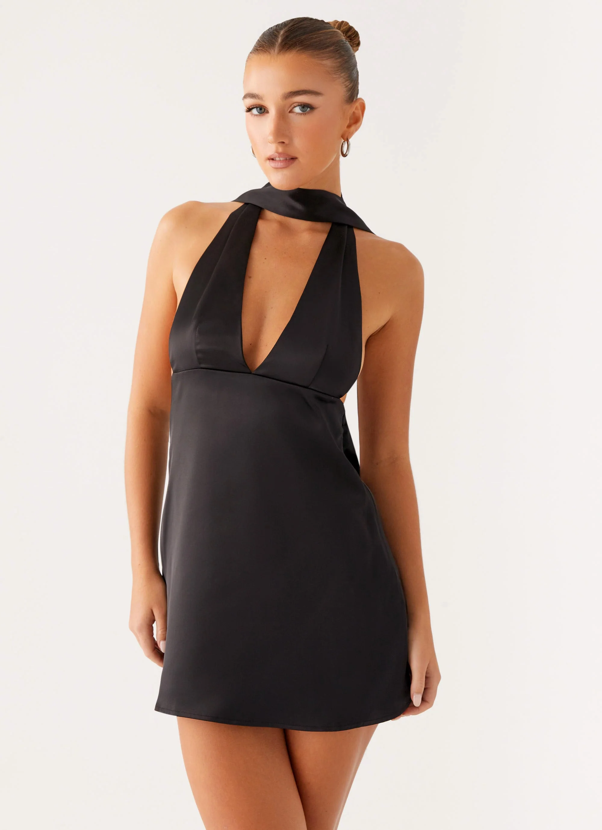 Alicia Satin Halter Mini Dress - Black - Image 5