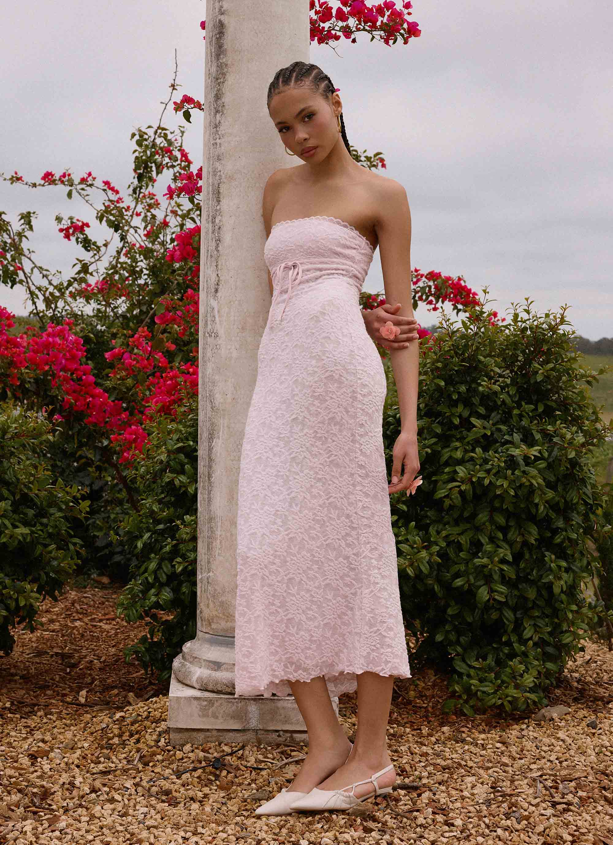 Alida Strapless Jacquard Midi Dress - Pink - Image 2