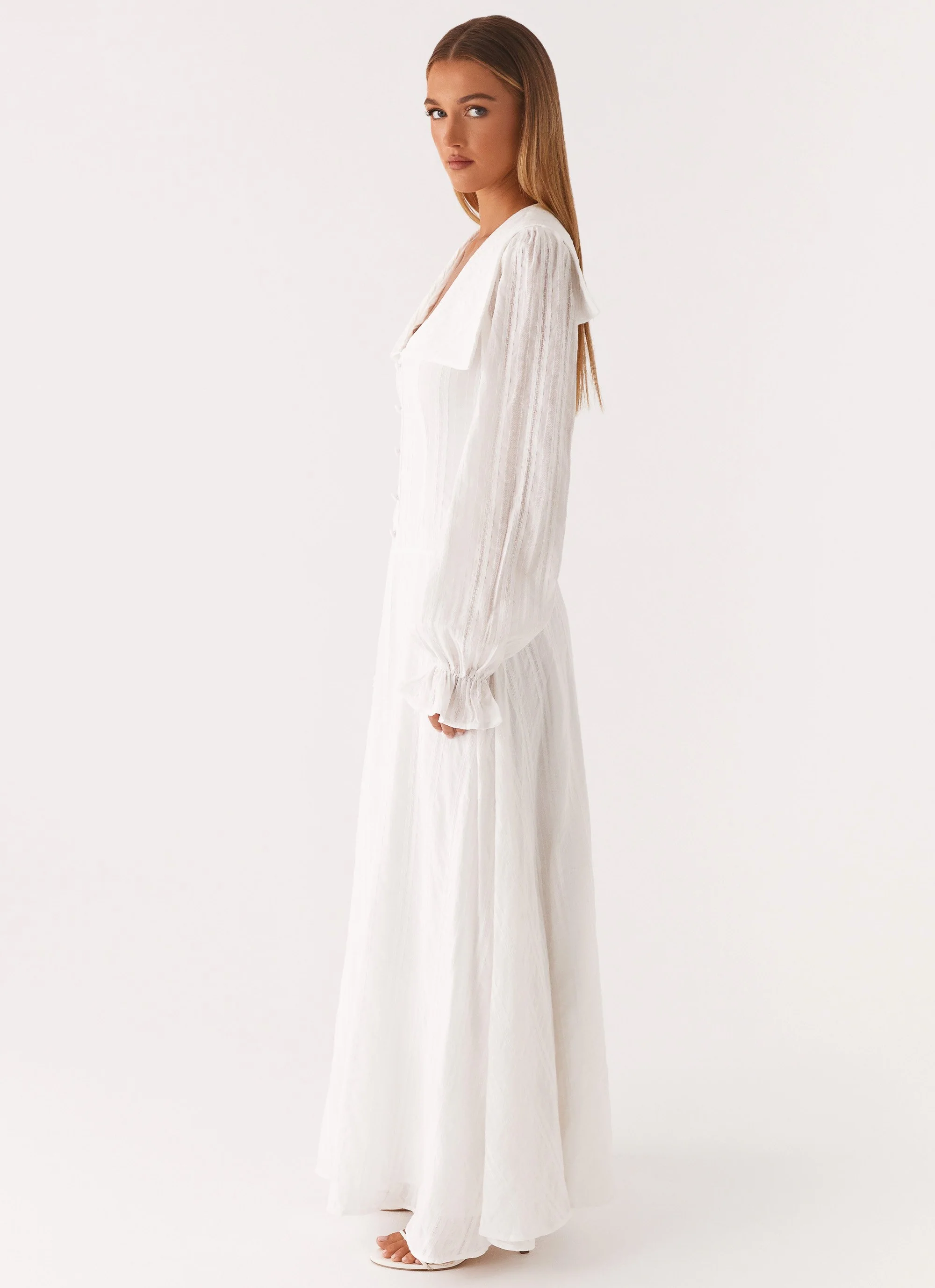 Alima Long Sleeve Maxi Dress - White - Image 3