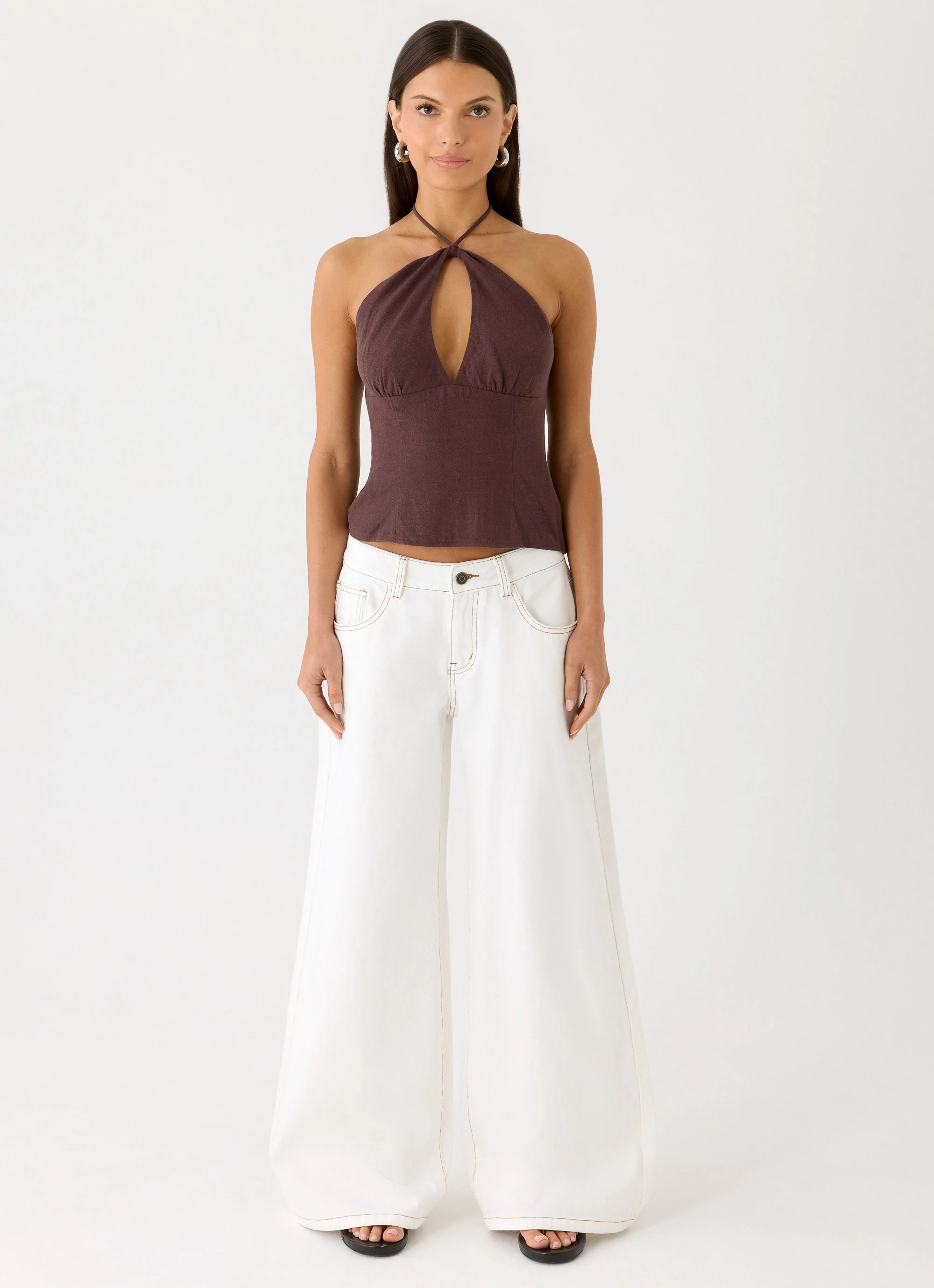 Allira Linen Halter Top - Chocolate Drizzle - Image 4