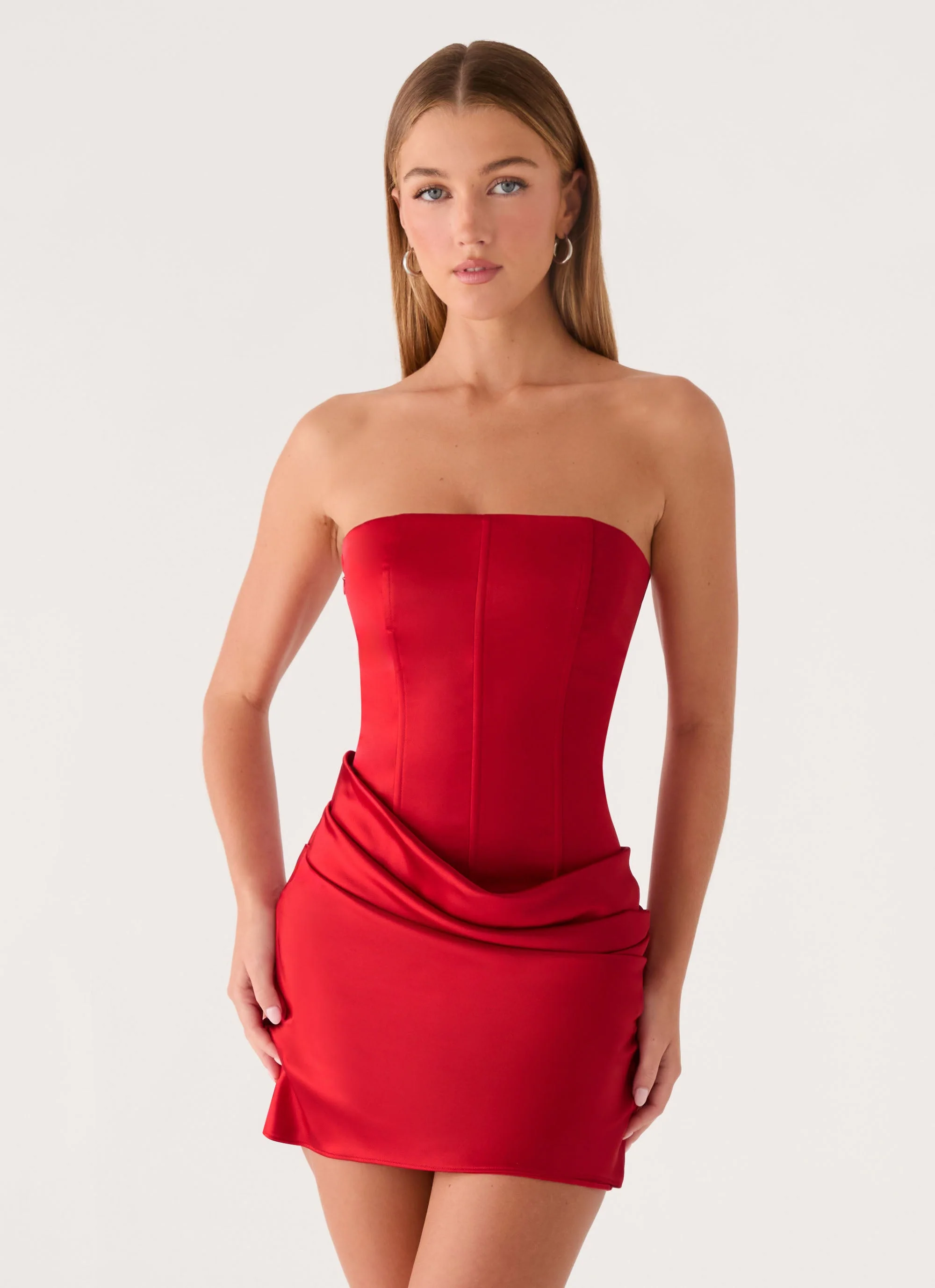 Alva Strapless Mini Dress - Cherry - Image 4