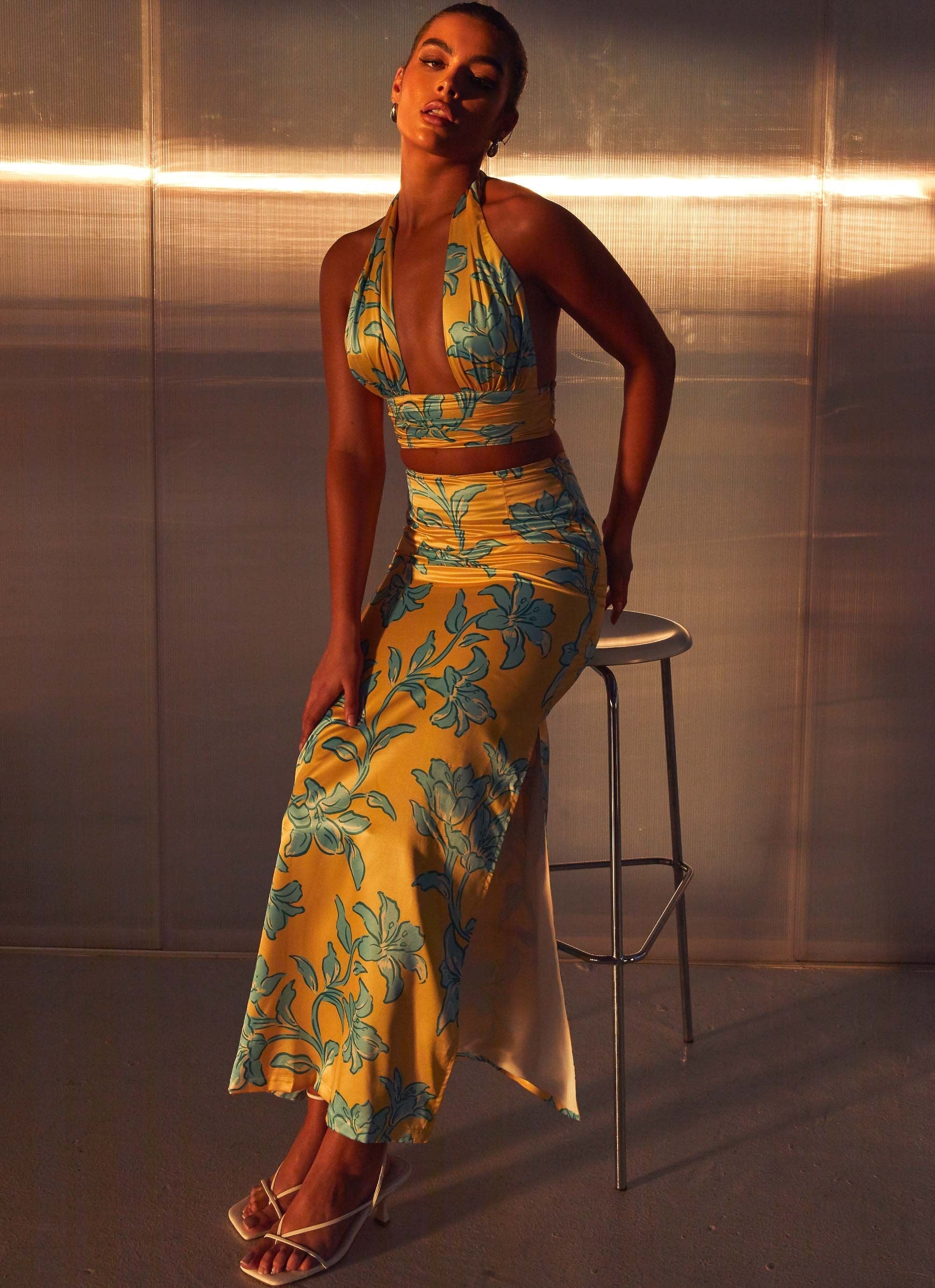 Amalia Satin Maxi Skirt - Golden Bloom - Image 4