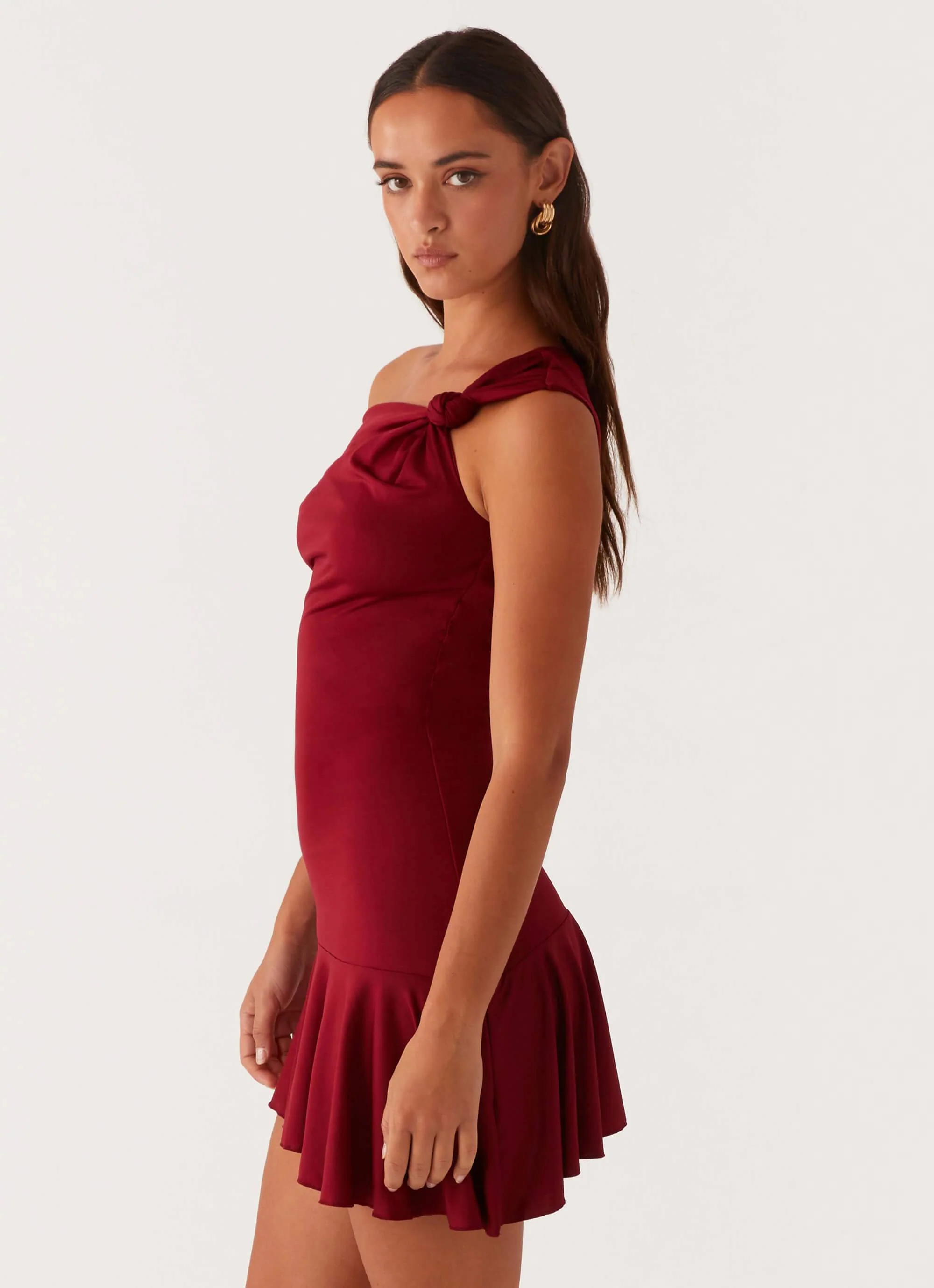 Amaya Twist Mini Dress - Maroon - Image 3