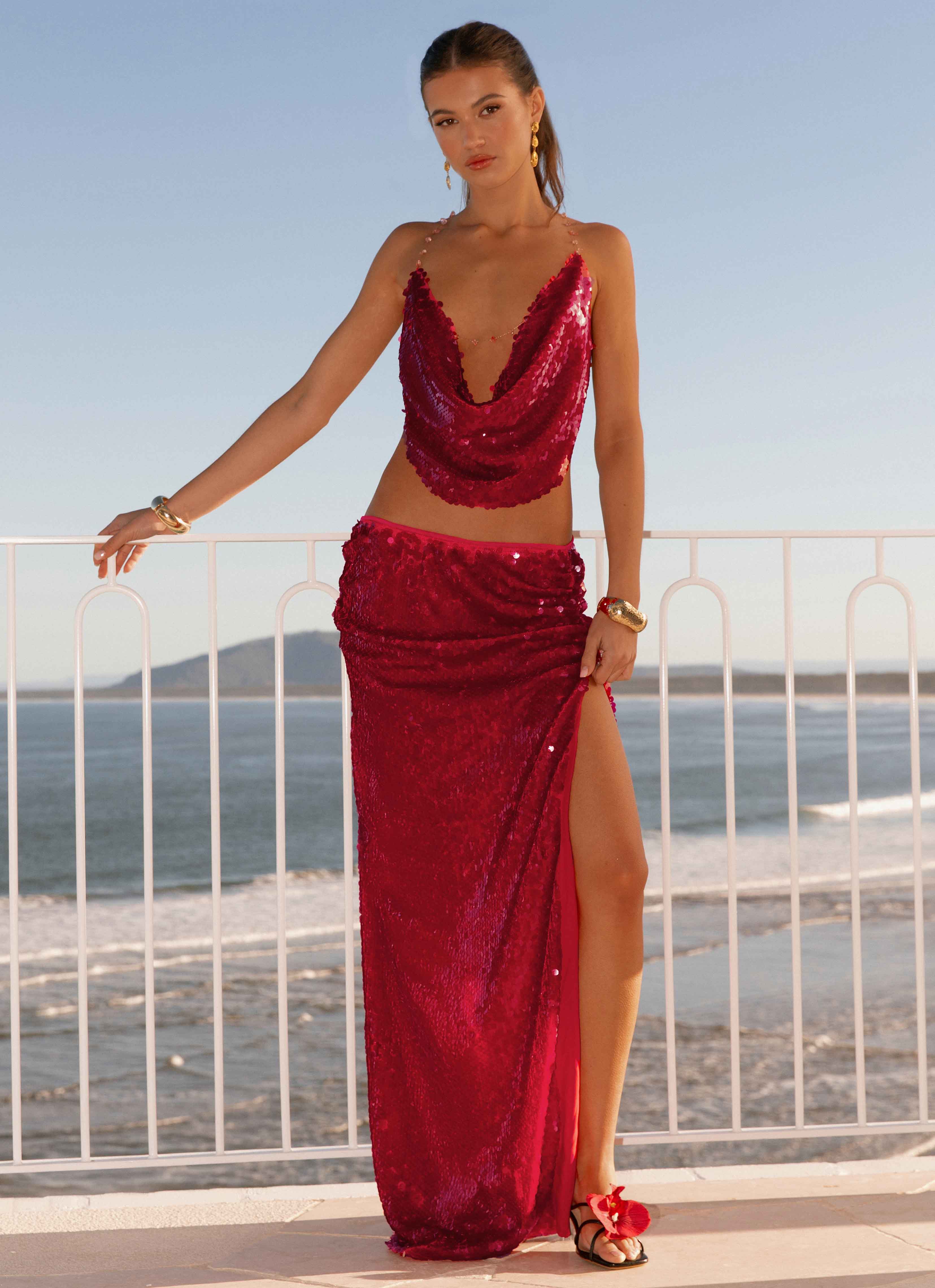 Amosa Maxi Skirt - Fuchsia - Image 2