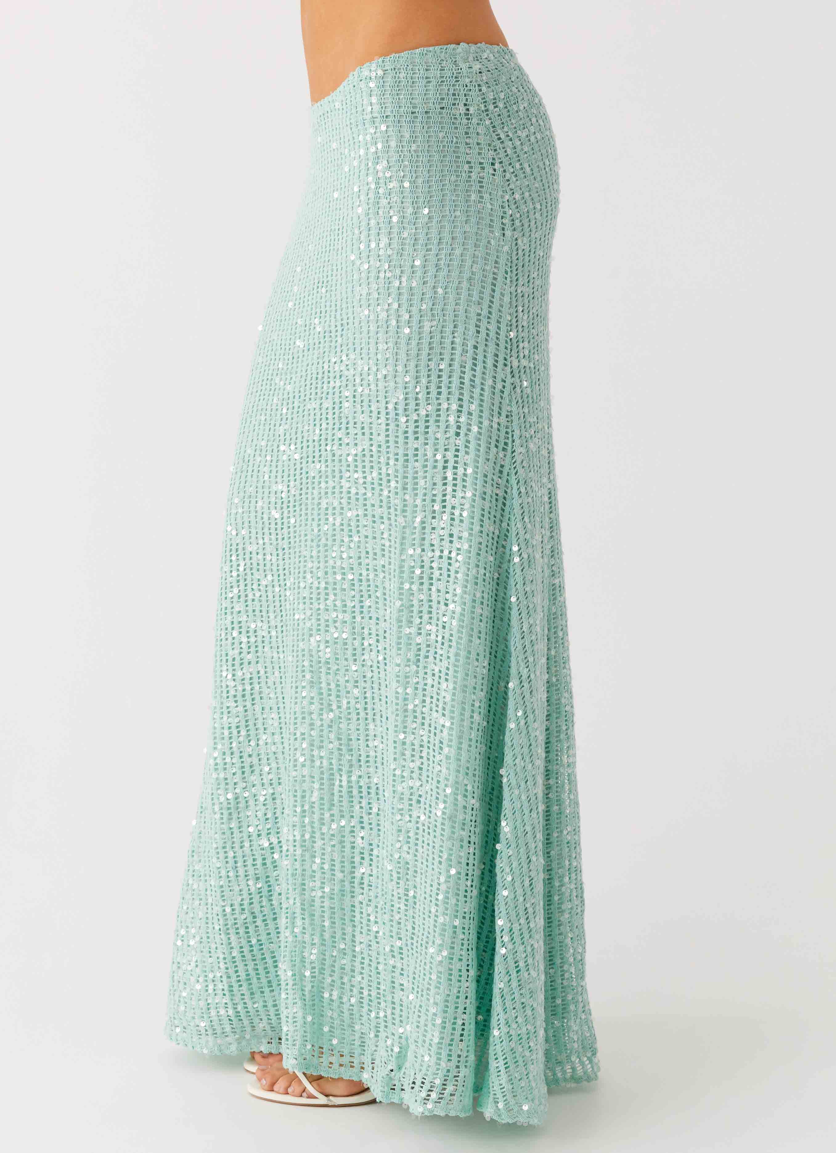 Amoura Sequin Low Rise Maxi Skirt - Mint Sage - Image 3