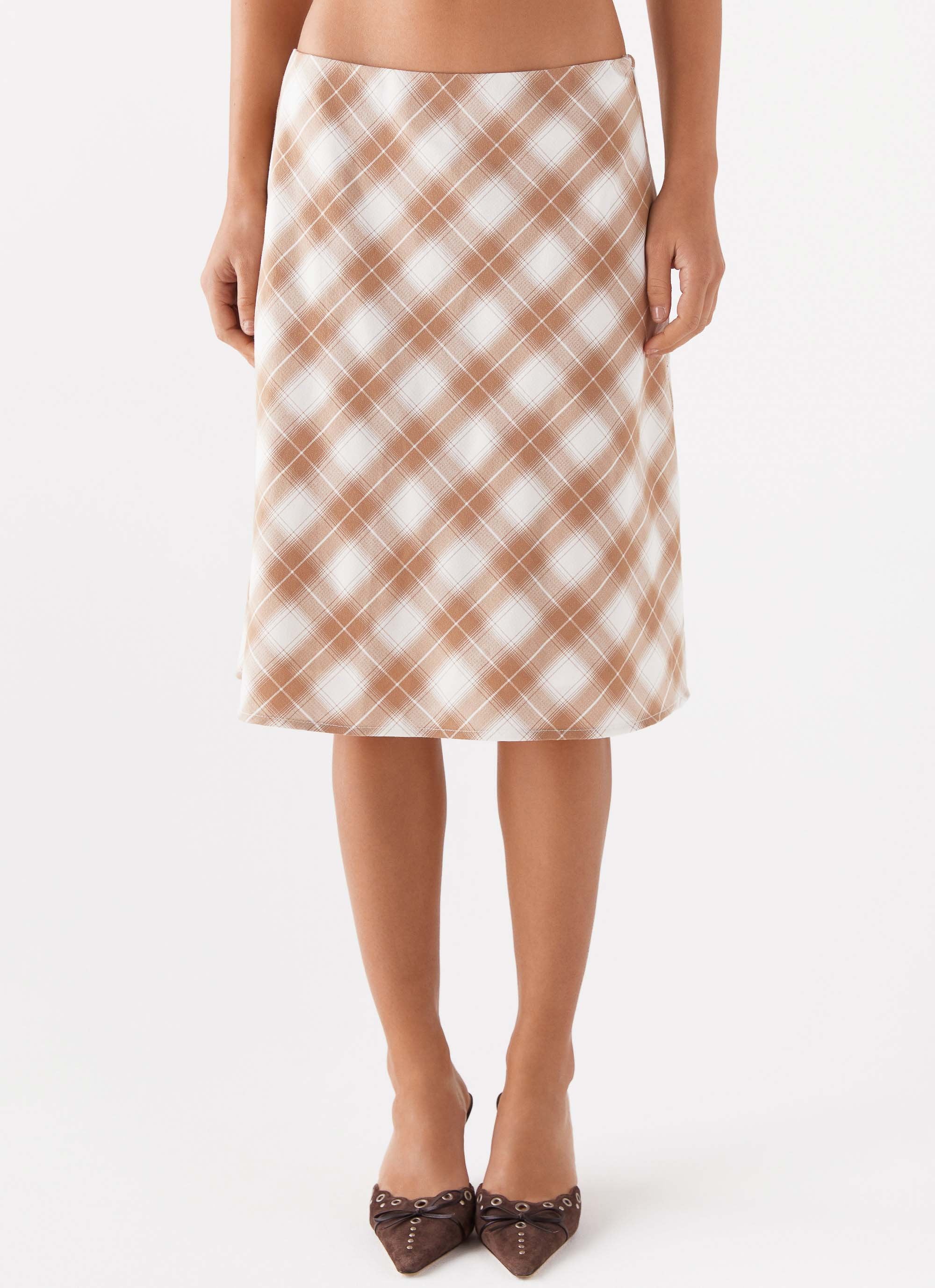 Andie Midi Skirt - Brown/White Plaid - Image 5