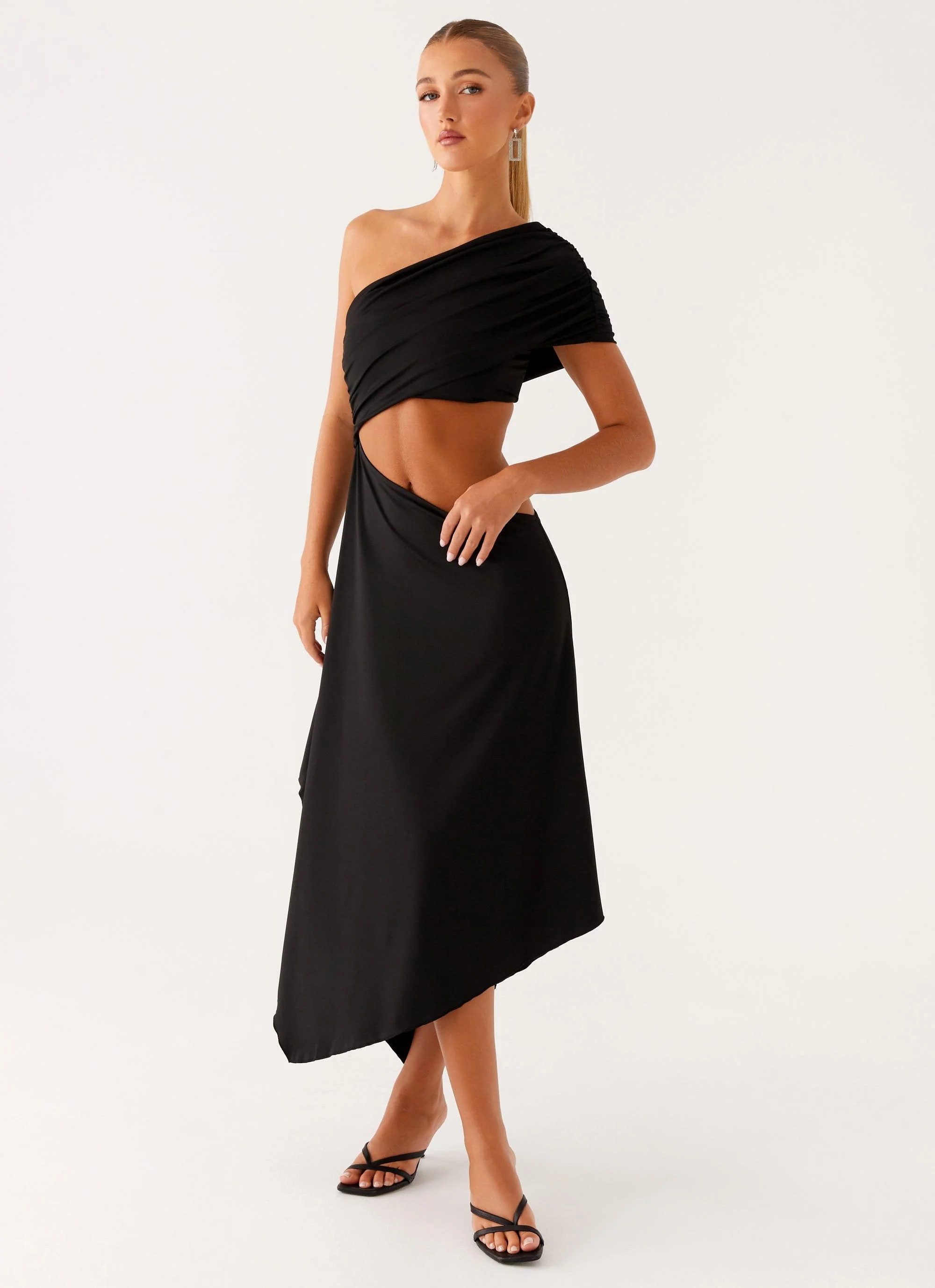 Angelina Asym Midi Dress - Black - Image 6