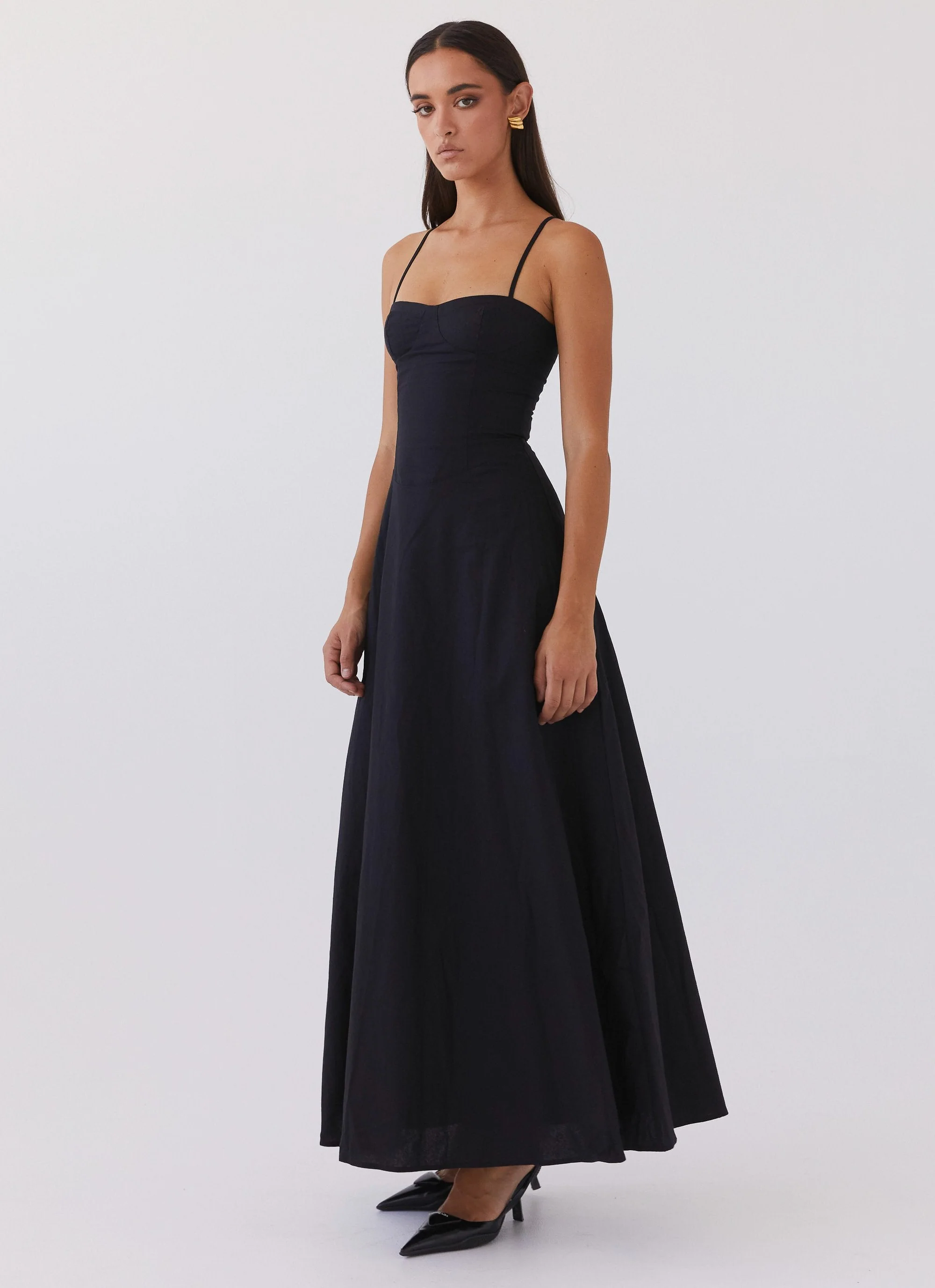 Angelina Linen Maxi Dress - Black - Image 3