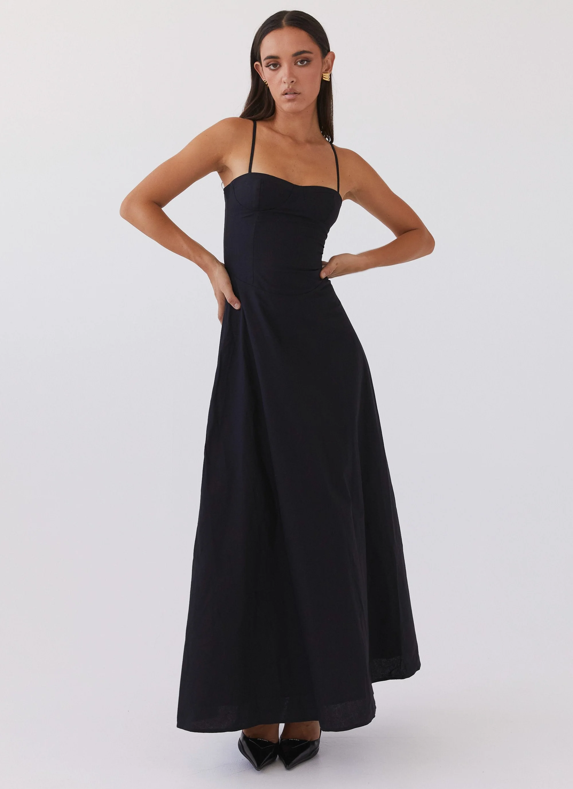 Angelina Linen Maxi Dress - Black - Image 5