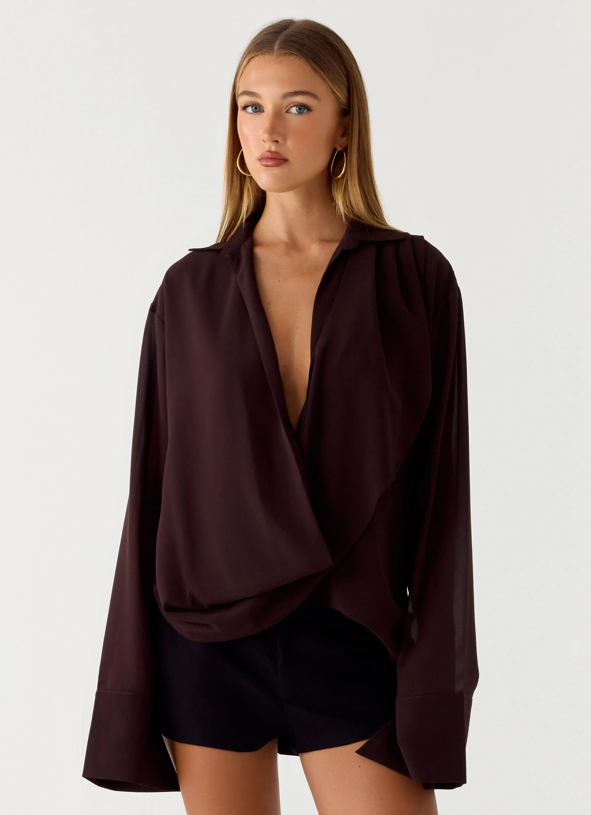 Annah Wrap Shirt - Chocolate - Image 6