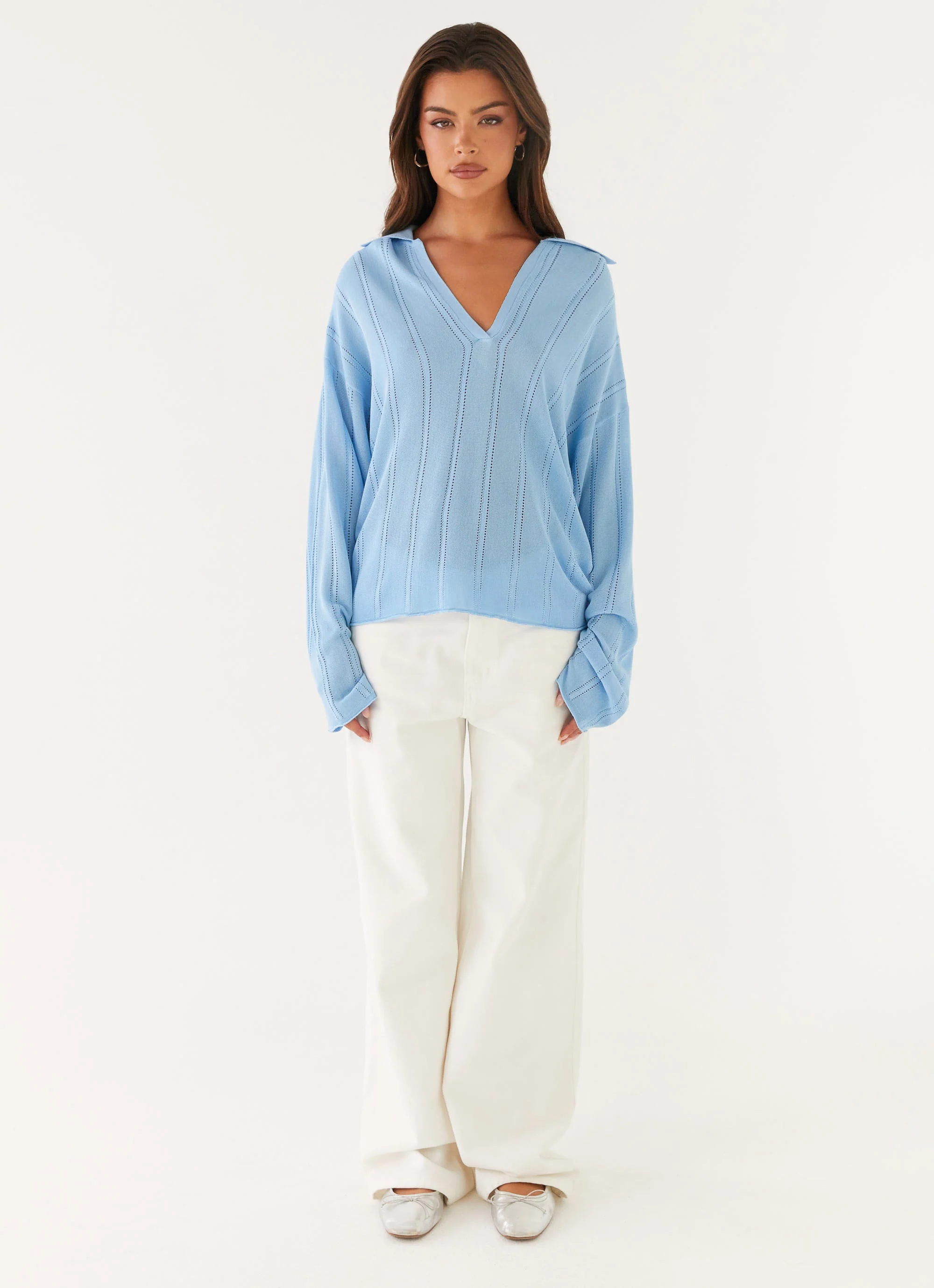 Annie Knit Polo Top - Blue - Image 2