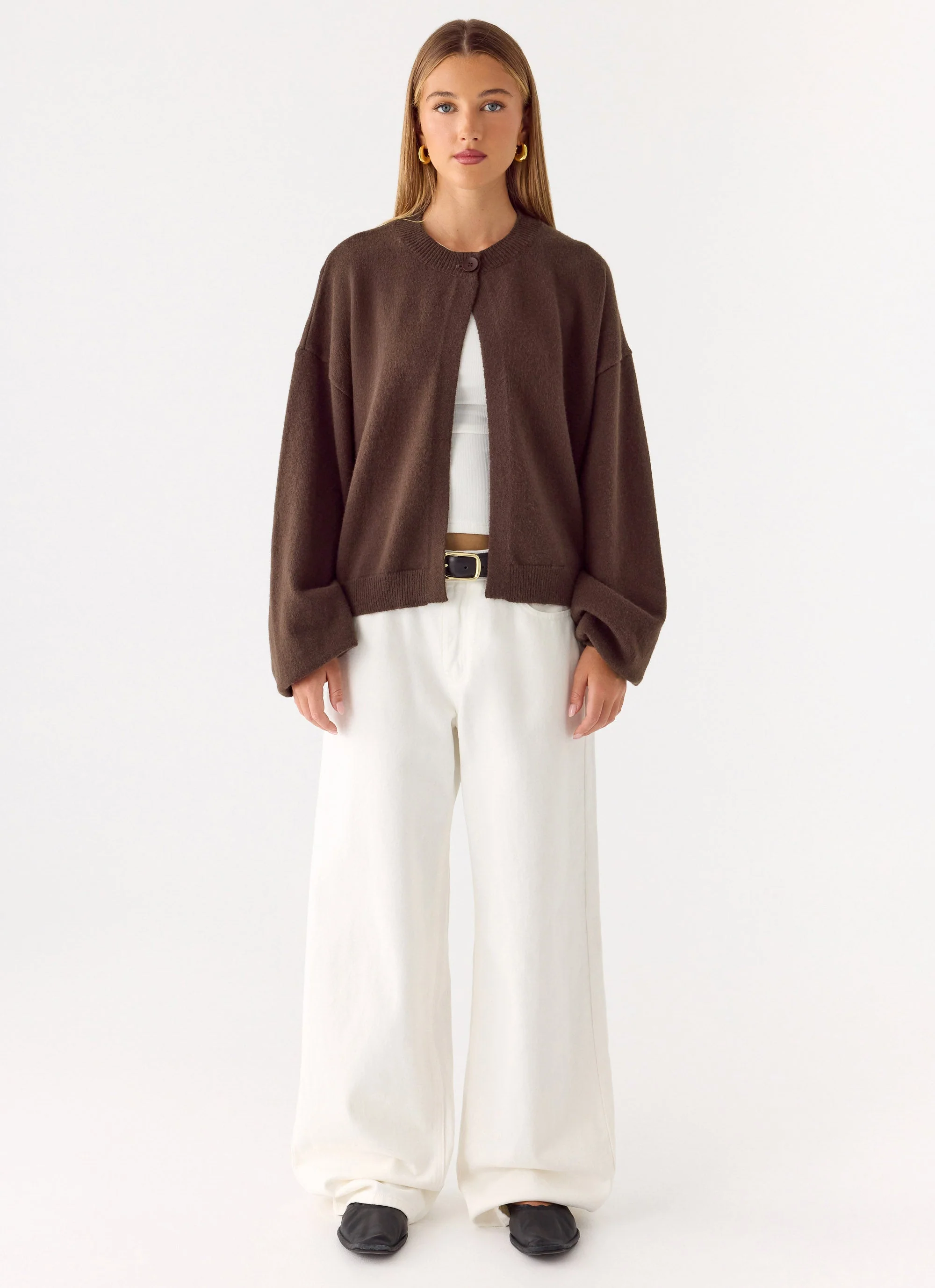 Annie One Button Cardigan - Chocolate - Image 4