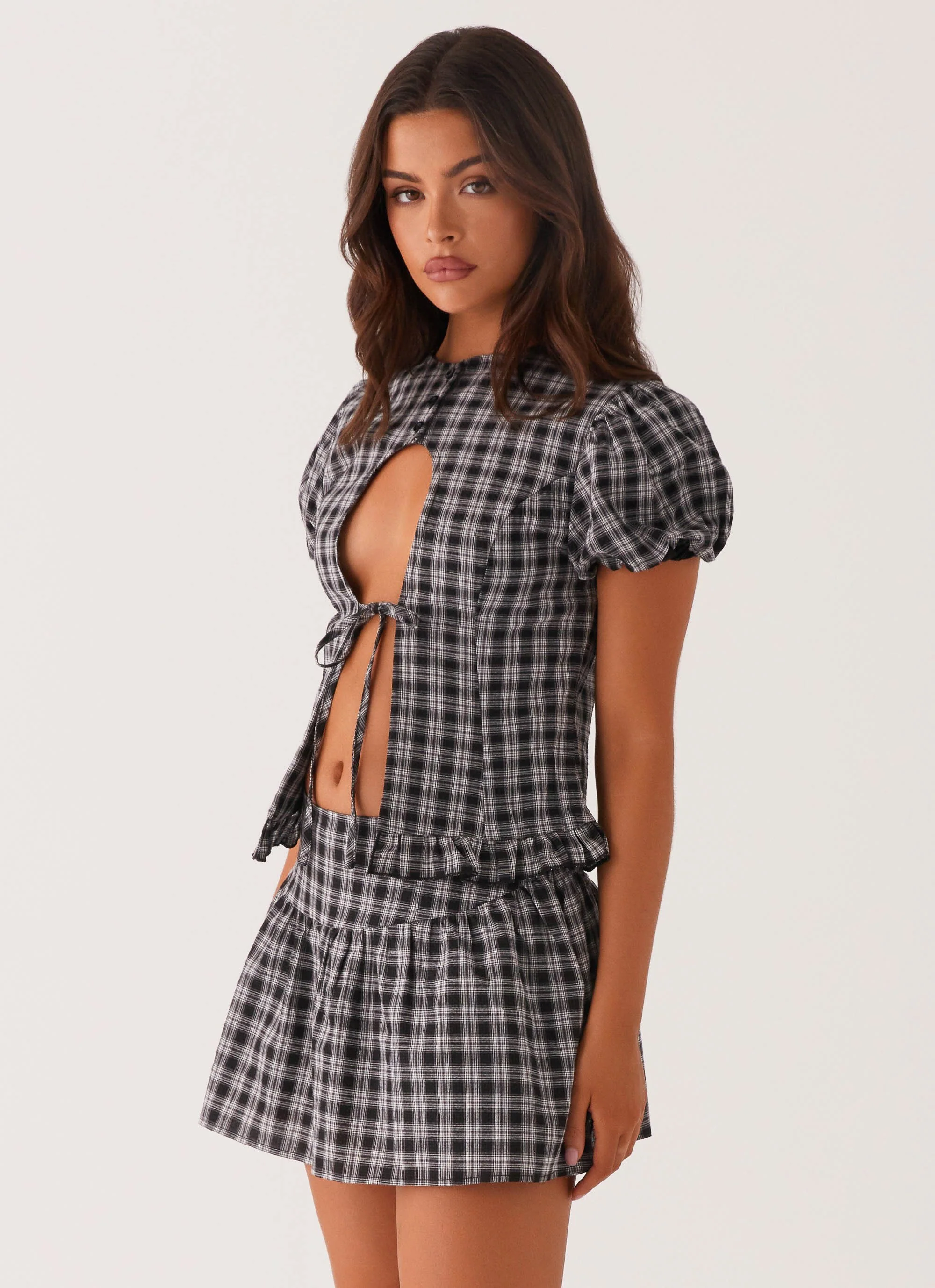 Annie Puff Sleeve Top - White Black Check - Image 3