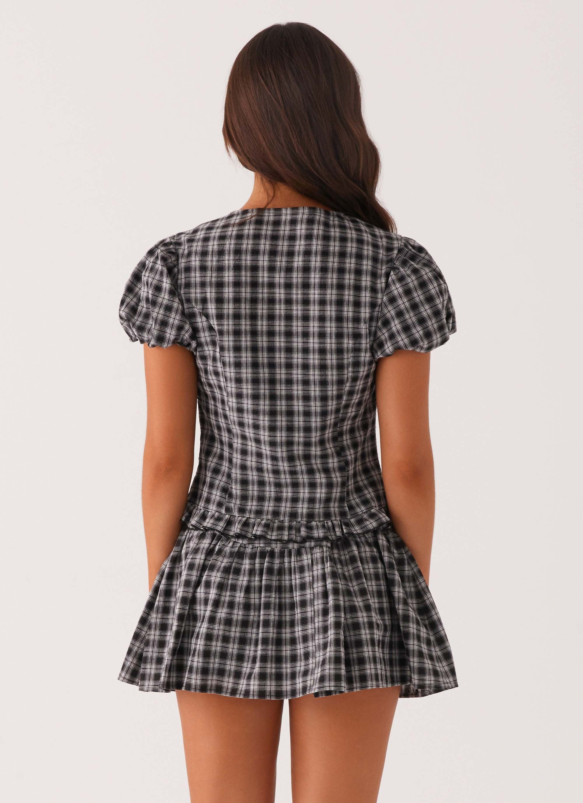 Annie Puff Sleeve Top - White Black Check - Image 4
