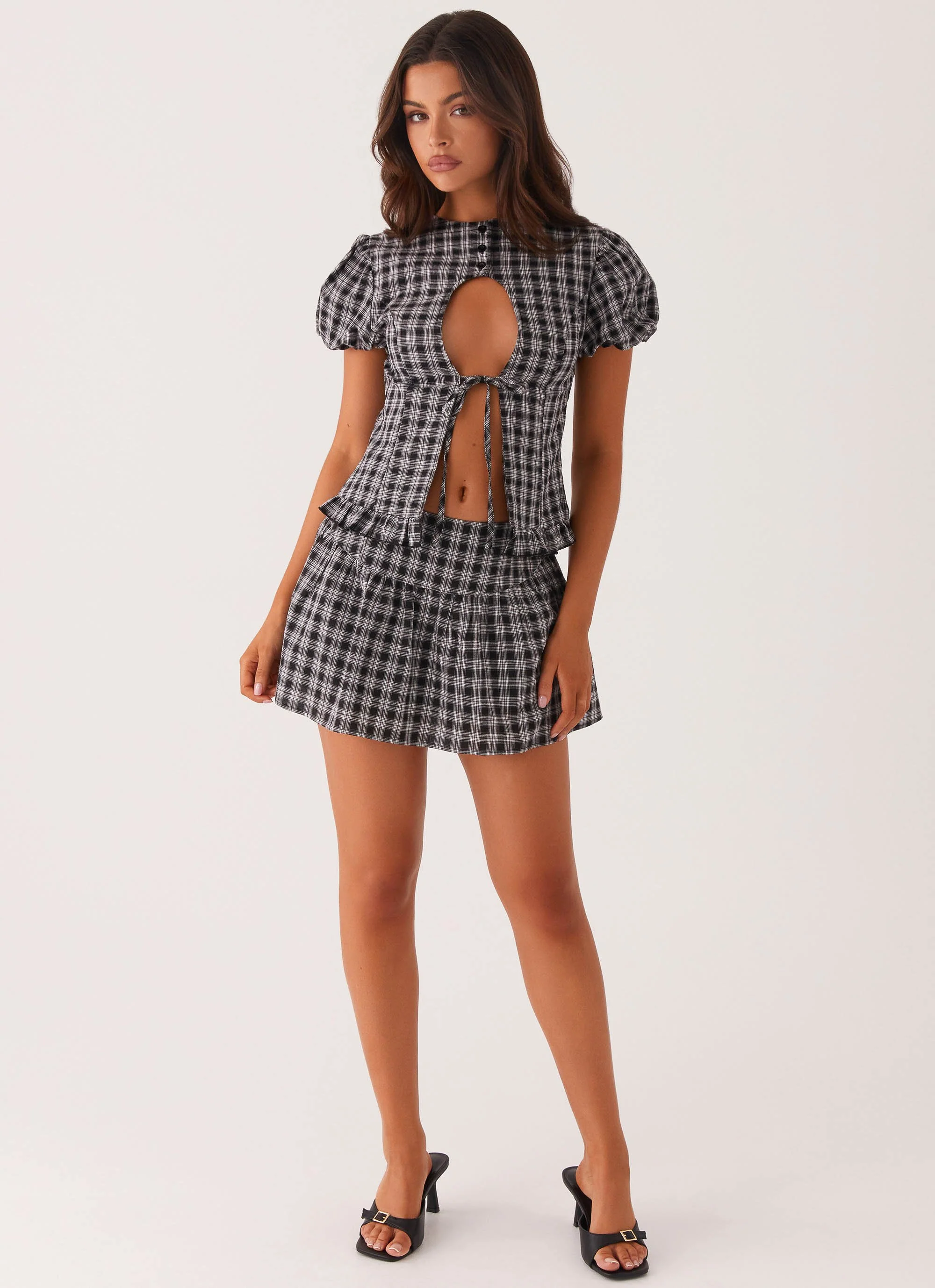 Annie Puff Sleeve Top - White Black Check - Image 5