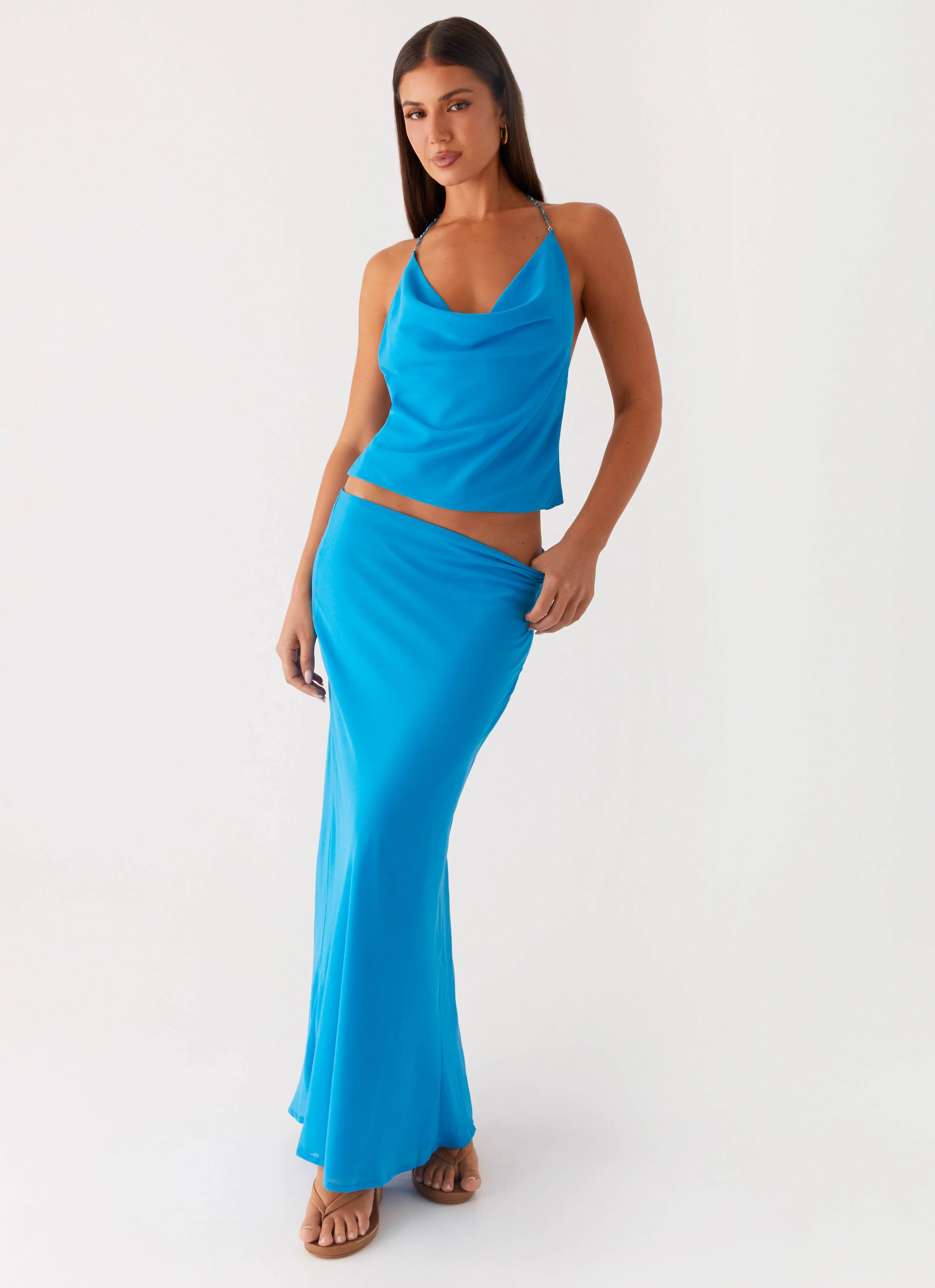 Another Life Chiffon Maxi Skirt - Turquoise - Image 5