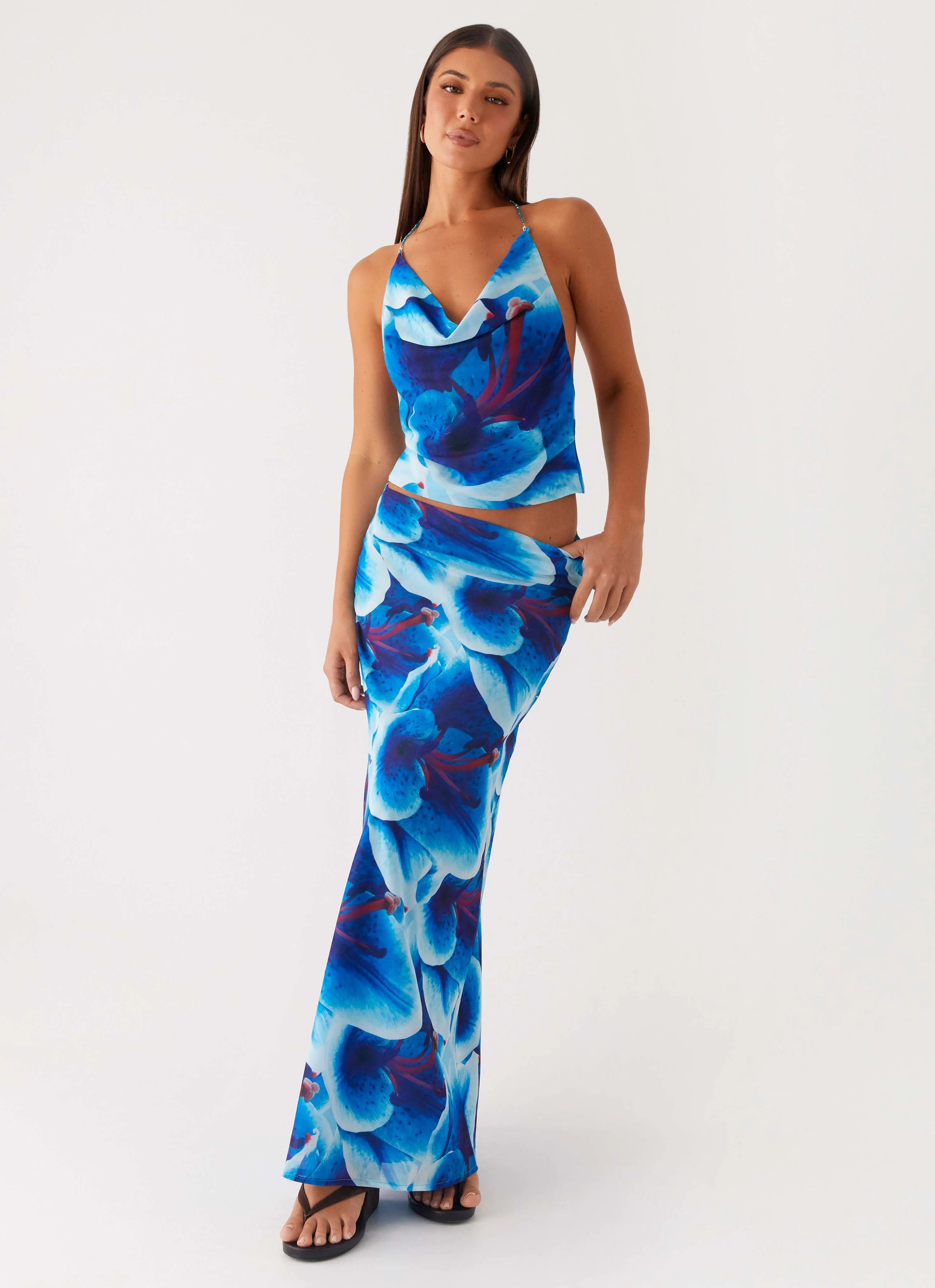 Another Life Chiffon Maxi Skirt - Turquoise Floral - Image 5