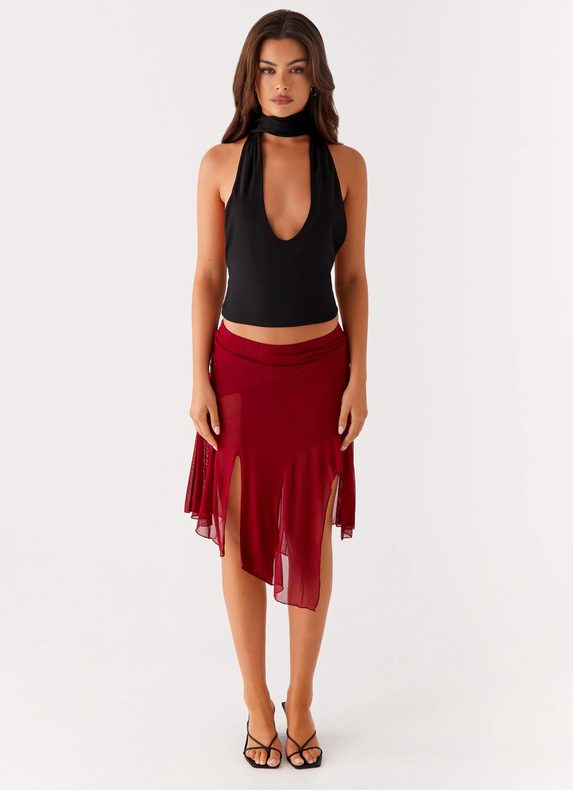 Anthea Mesh Midi Skirt - Red - Image 2