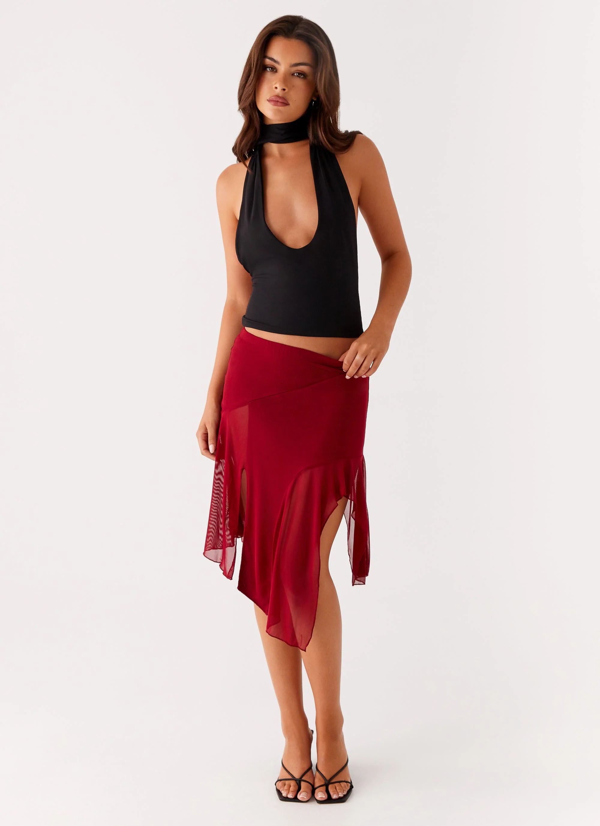 Anthea Mesh Midi Skirt - Red - Image 6