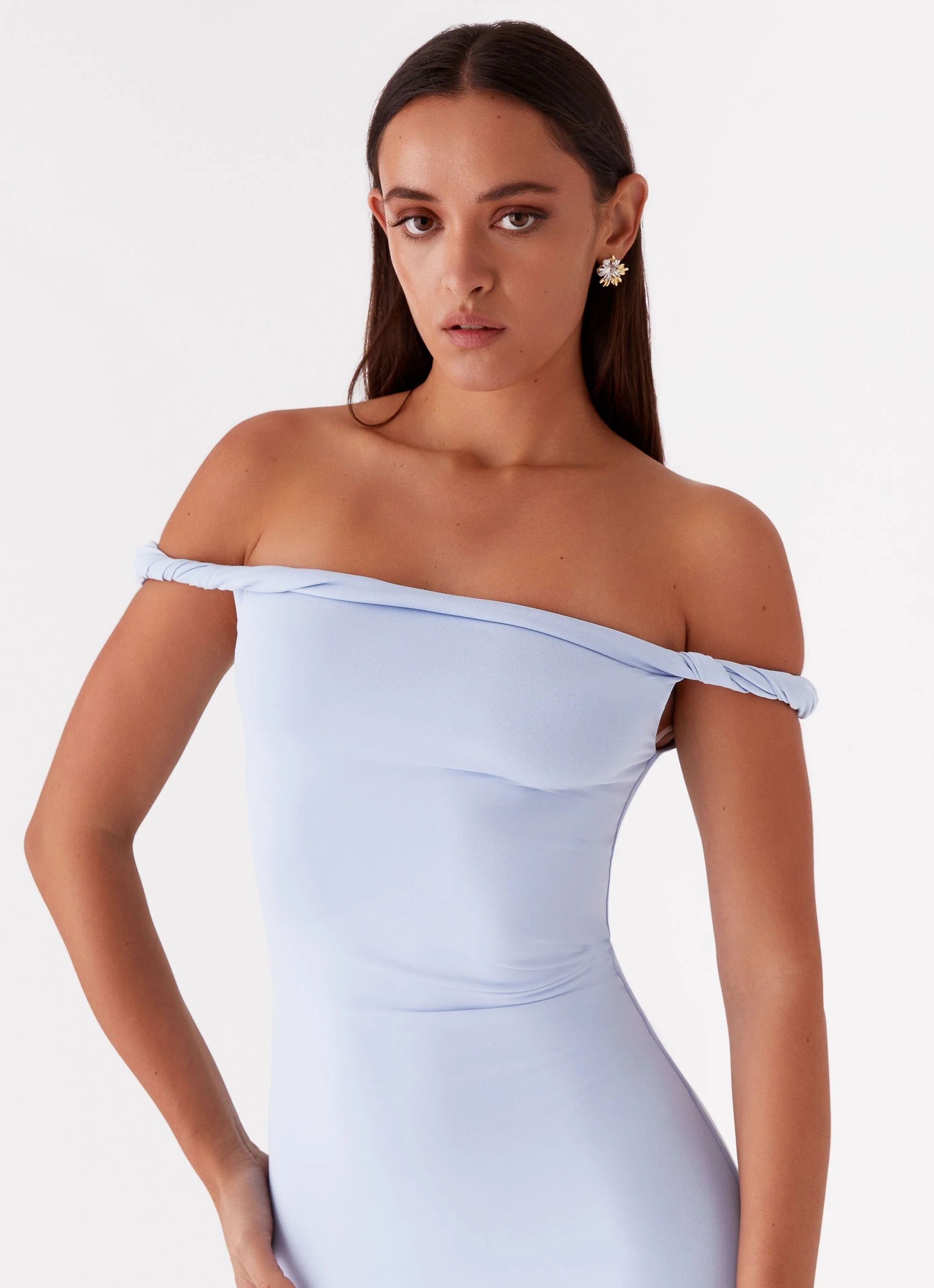 Arabella Twist Shoulder Maxi Dress - Blue - Image 5