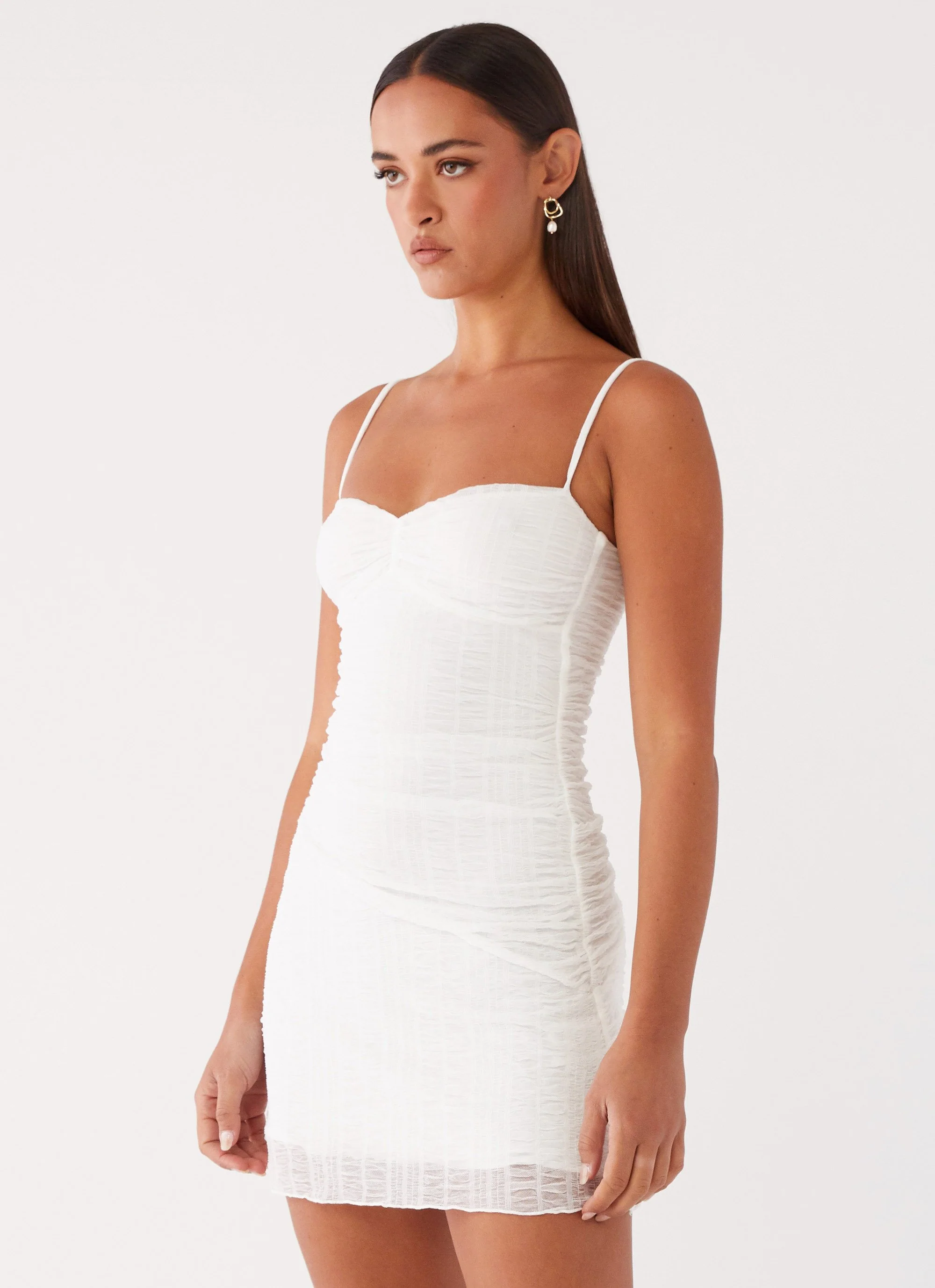 Arden Mesh Mini Dress - White - Image 3