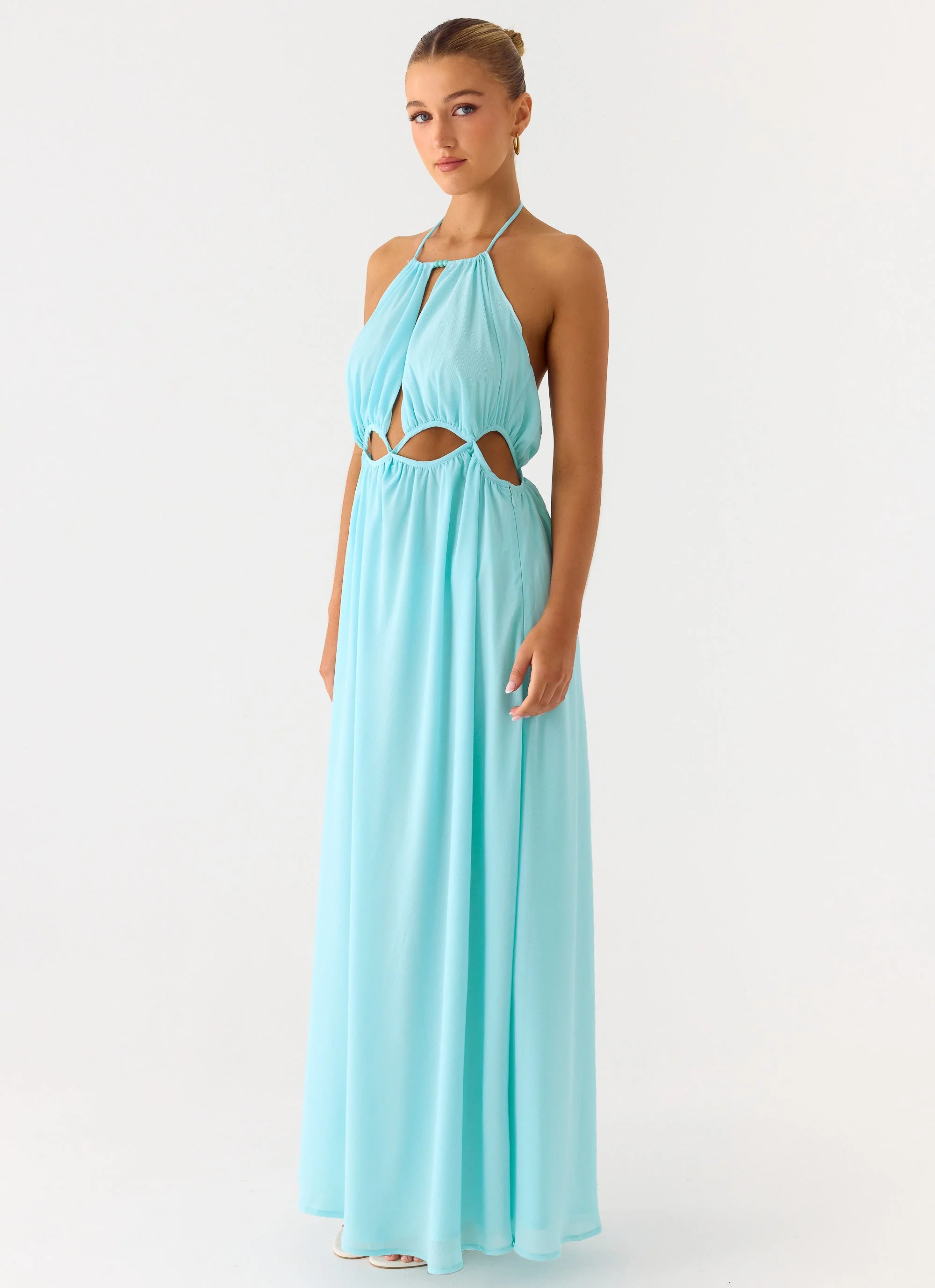 Ardenzelle Chiffon Halter Neck Maxi Dress - Turquoise - Image 3