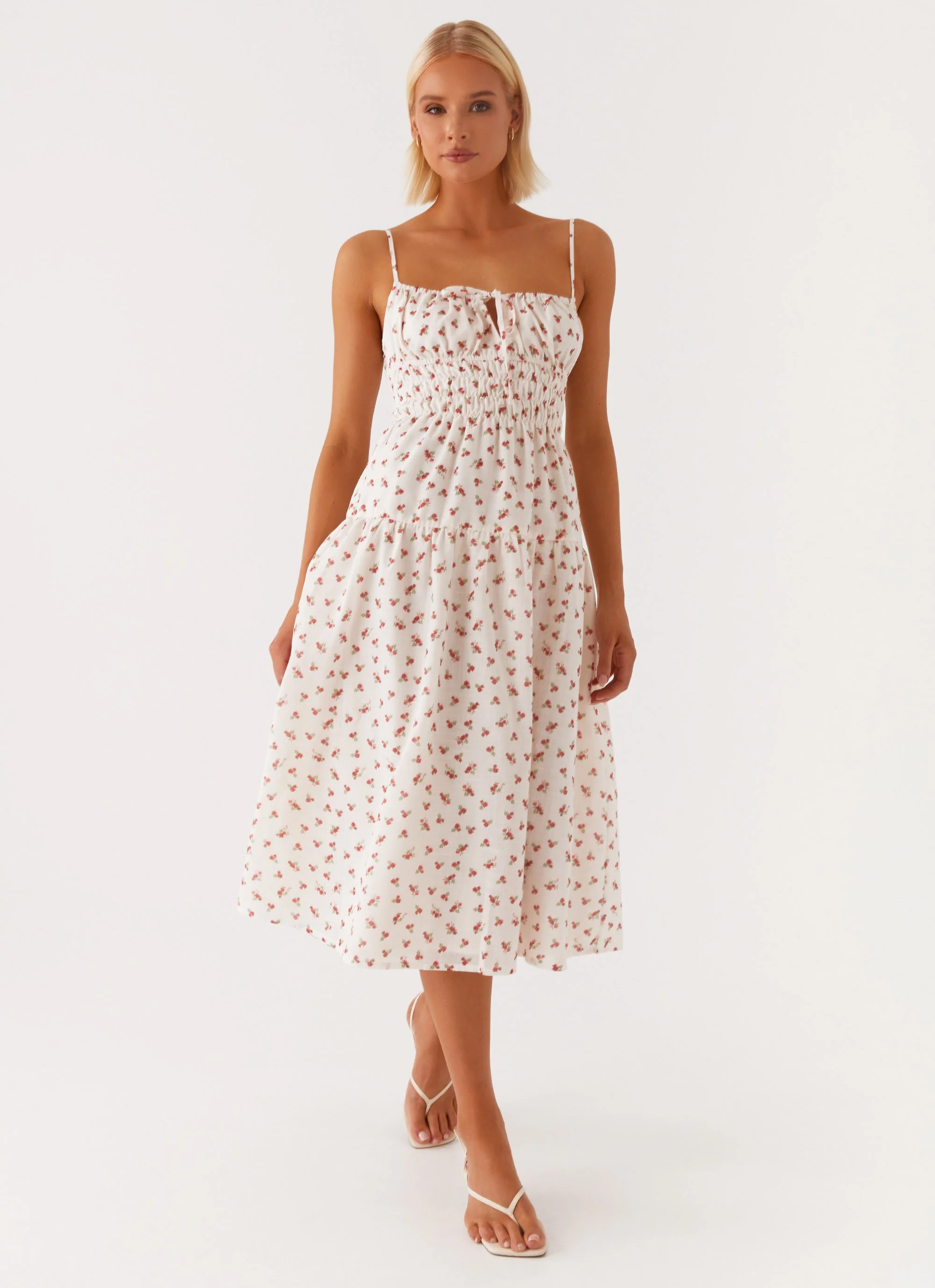 Arla Midi Dress - Red Ditsy Floral - Image 4