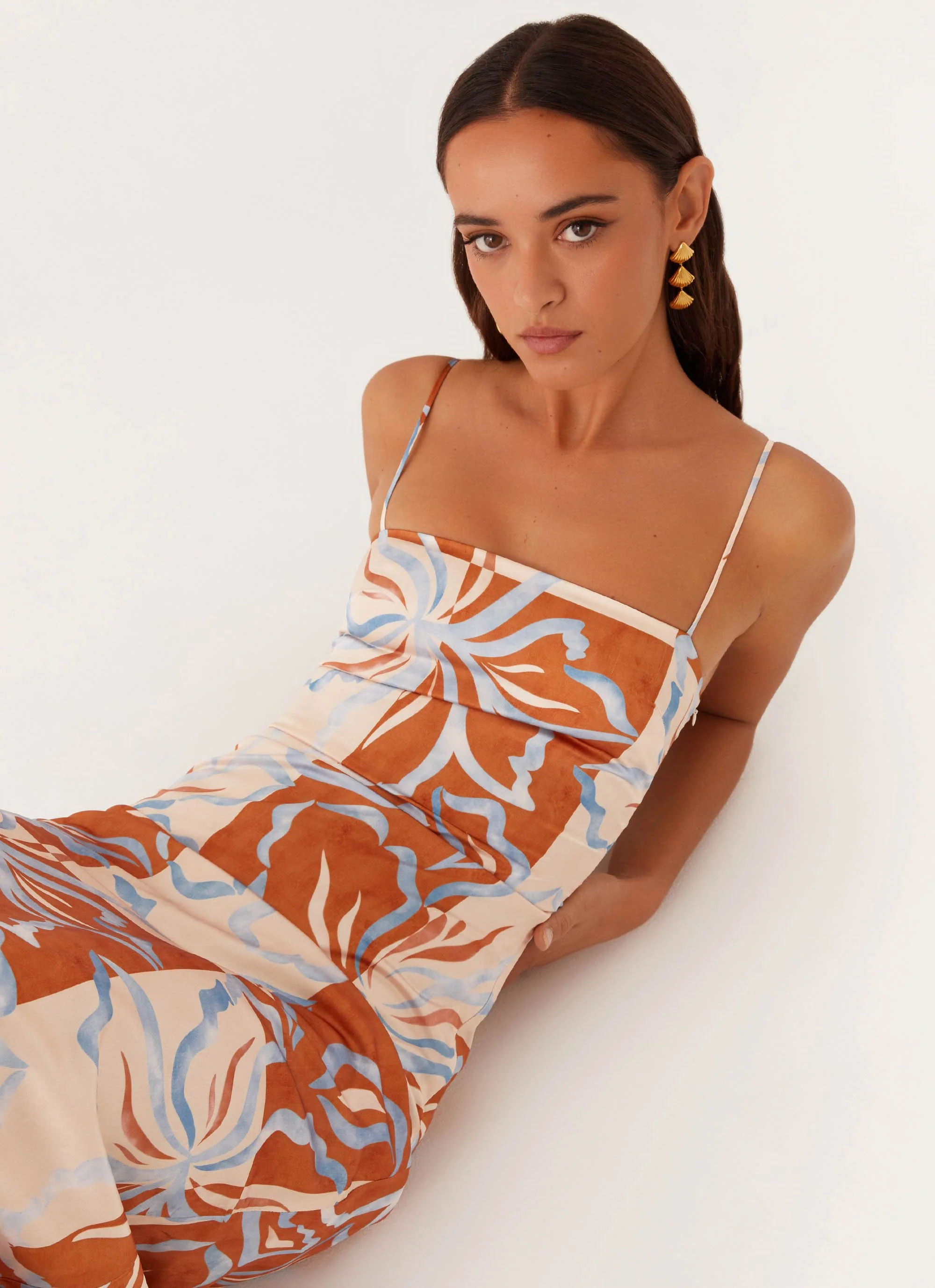 Aster Bloom Maxi Dress - Orange Blue Floral - Image 5