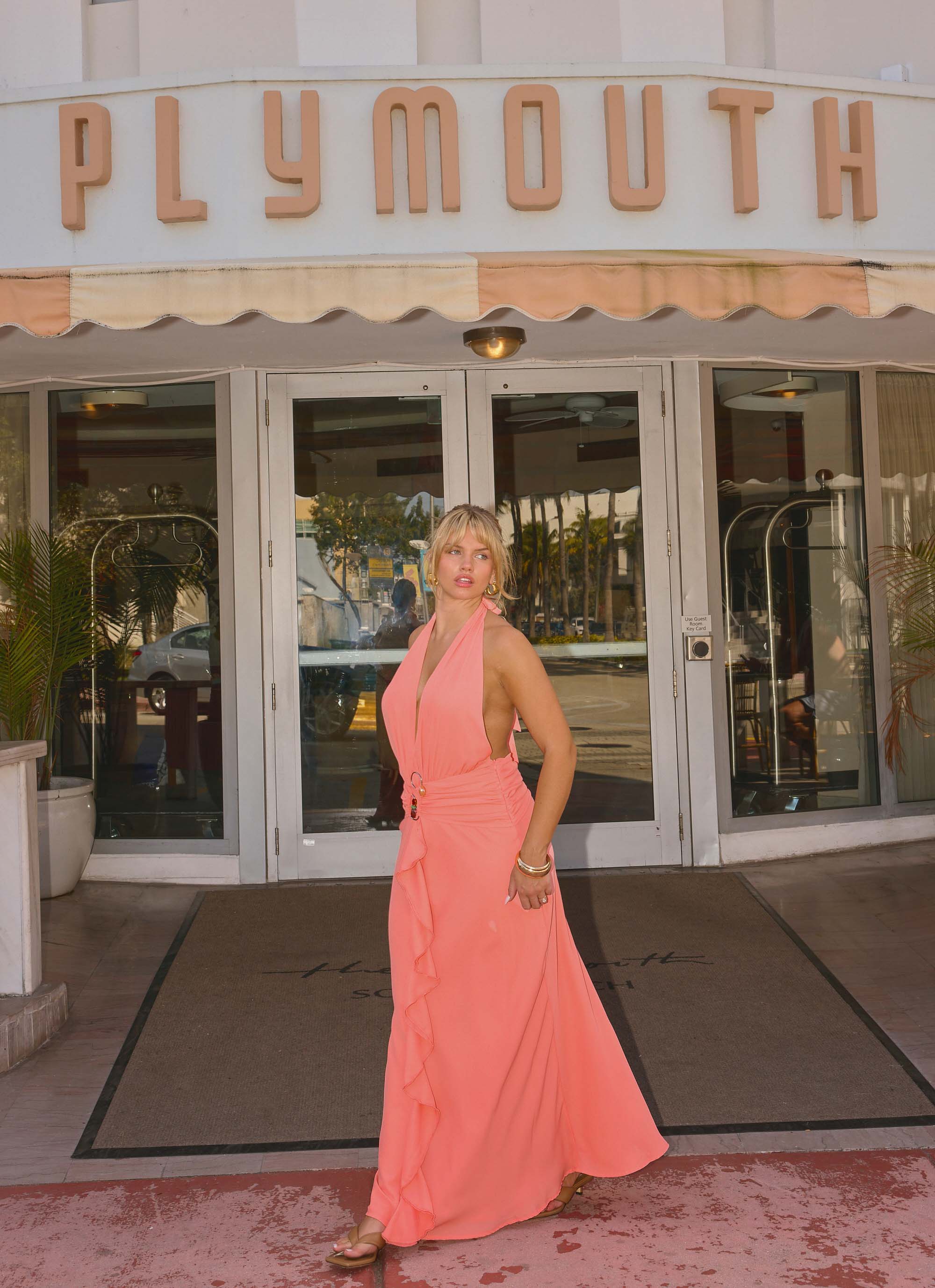 Attina Halter Maxi Dress - Coral - Image 3